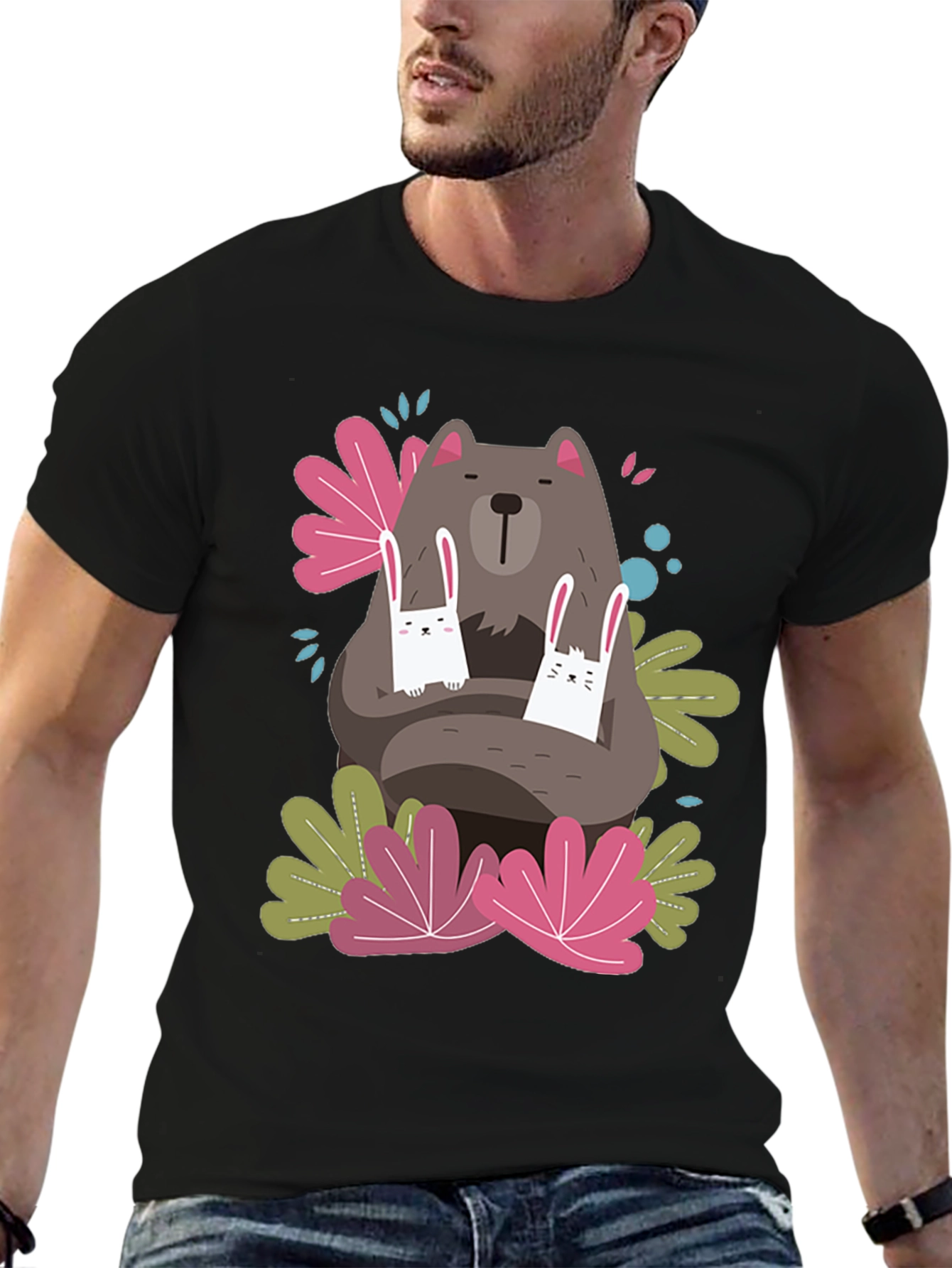 Black Bear and Bunny Graphic T-Shirt view 6