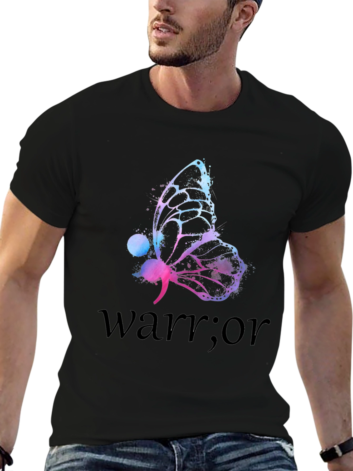 Black Butterfly Warrior Mental Health Awareness T-Shirt view 6