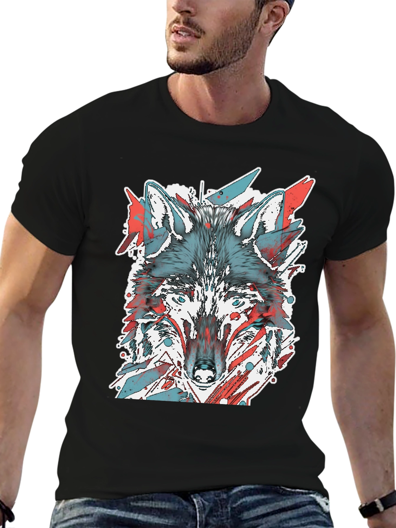 Black Wolf Graphic Tee - Cool Animal Print Shirt view 6