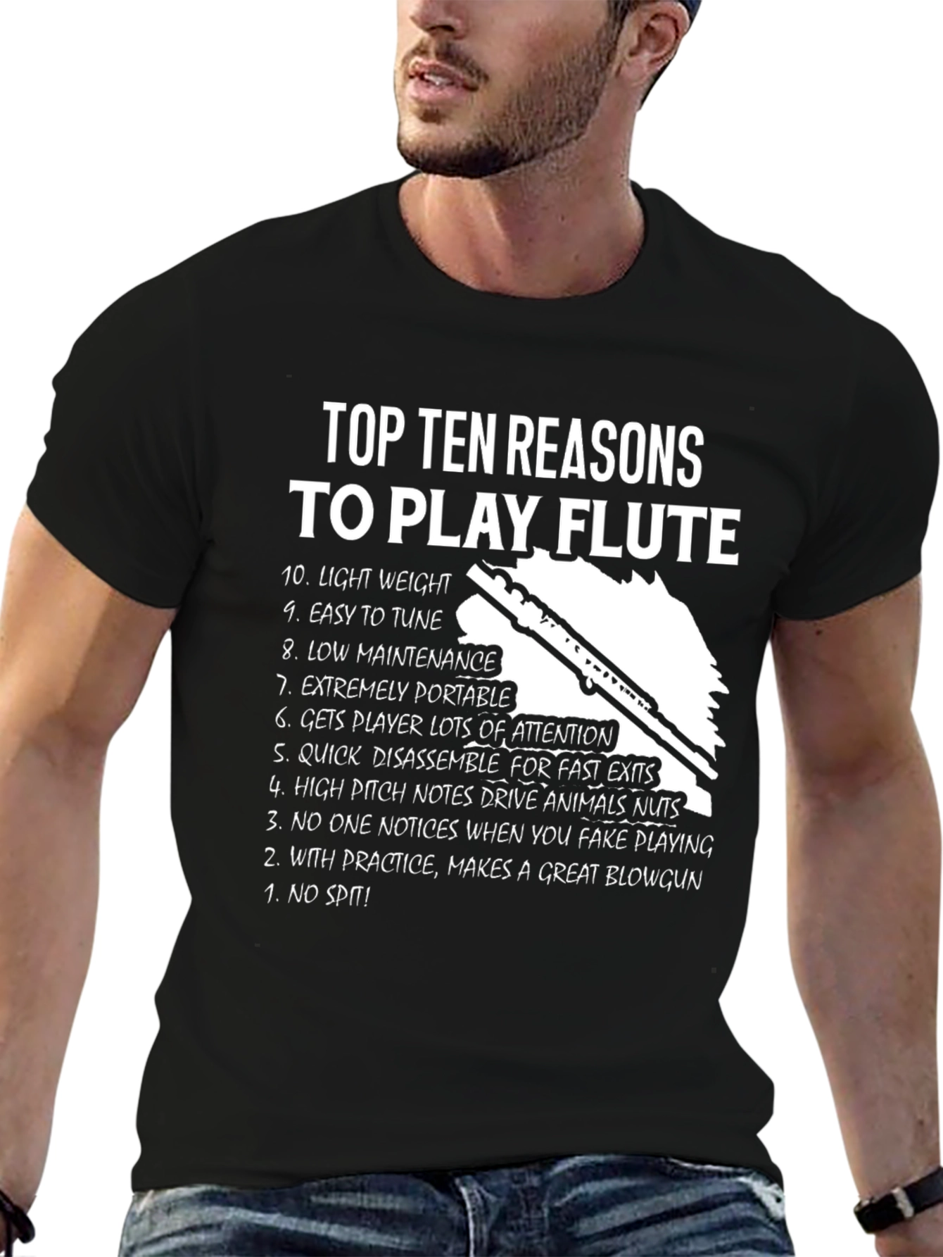 Black Top Ten Reasons to Play Flute T-Shirt view 6