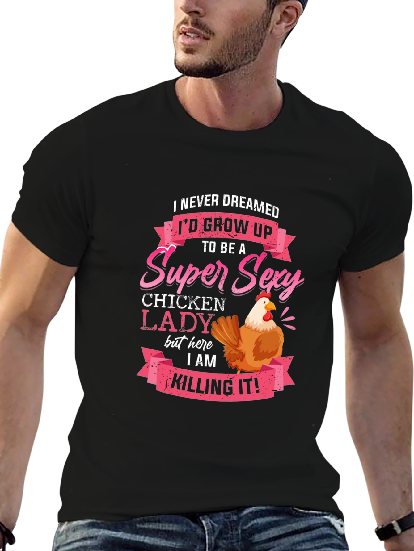 Black Super Sexy Chicken Lady Novelty T-Shirt view 6