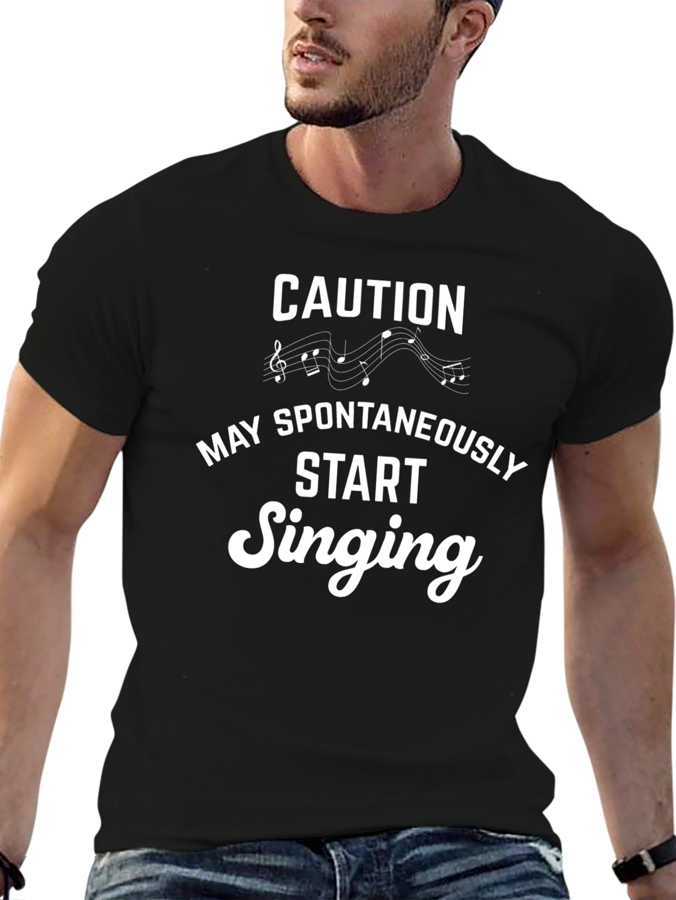 Black Caution May Spontaneously Start Singing Black T-Shirt view 6