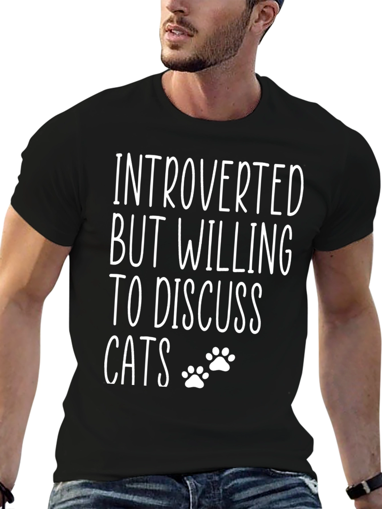 Black Introverted But Willing To Discuss Cats T-Shirt view 6