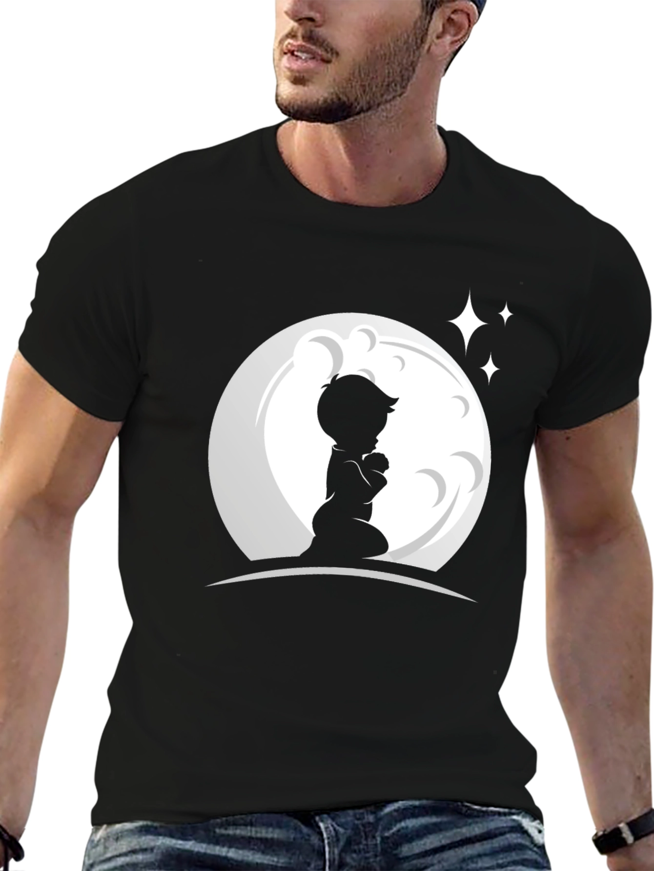Praying Boy Moon Graphic T-Shirt - 6