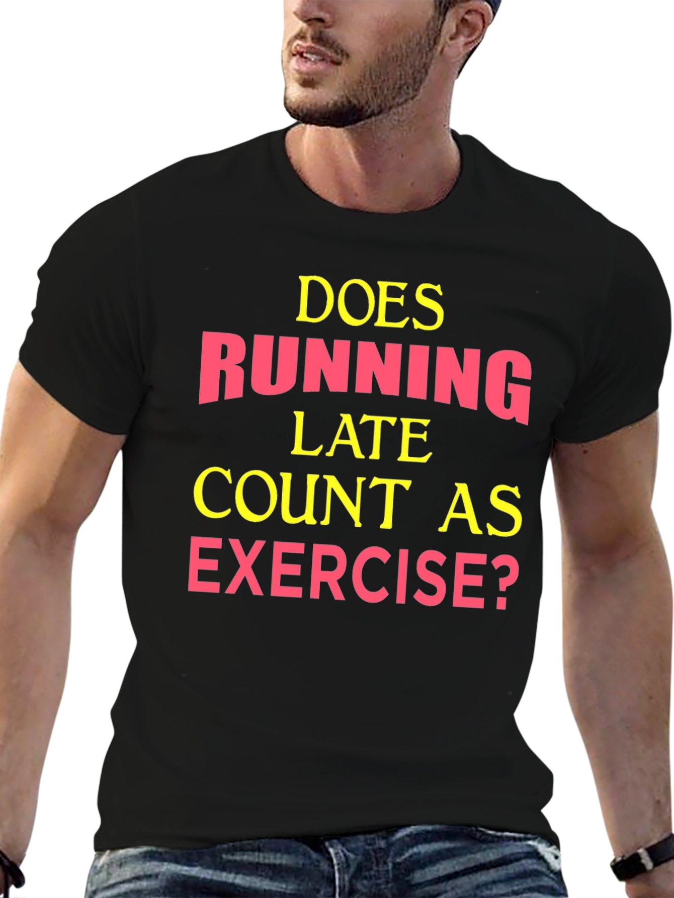 Black Funny Exercise T-Shirt: Running Late? view 6