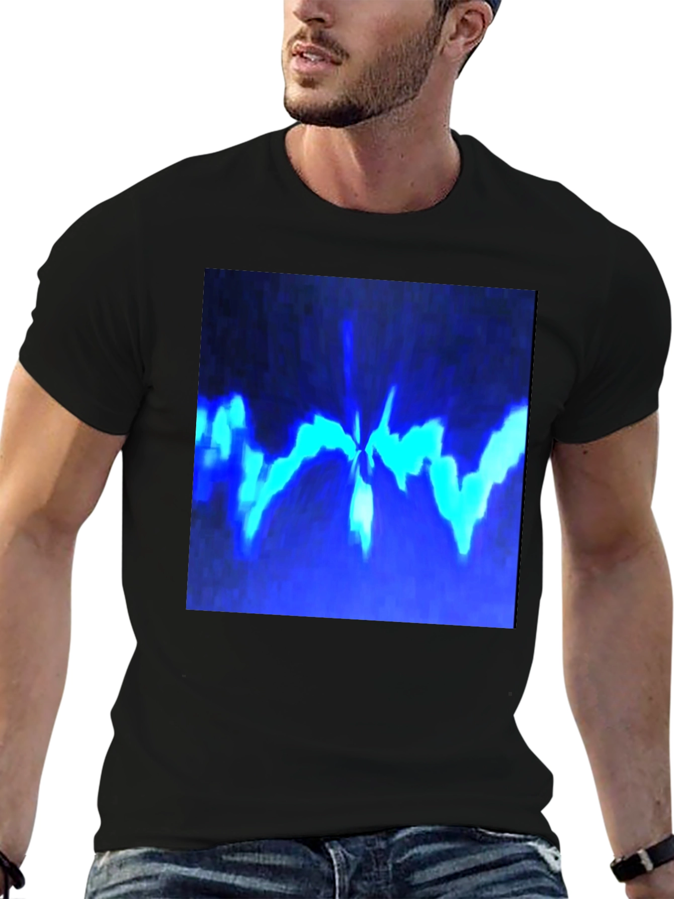 Black Abstract Blue Graphic Print Black T-Shirt view 6
