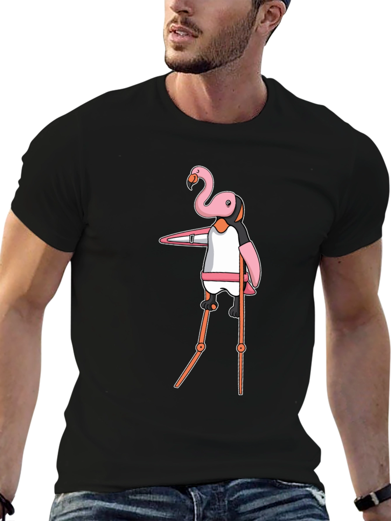 Black Flamingo Stilt Walker Graphic Tee - Black view 6