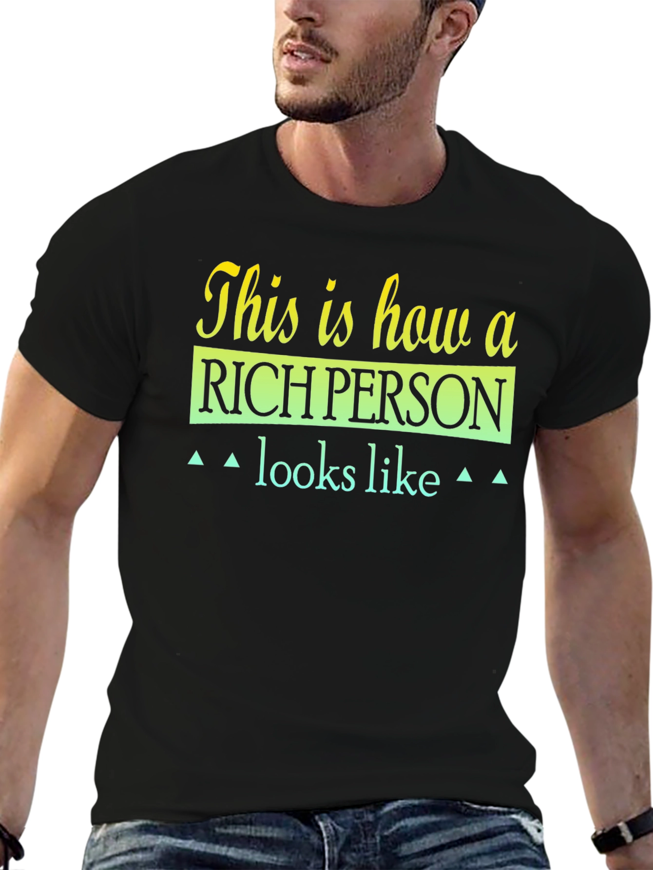 Black Rich Person Graphic Tee - Premium Cotton Blend, Unique Design view 6