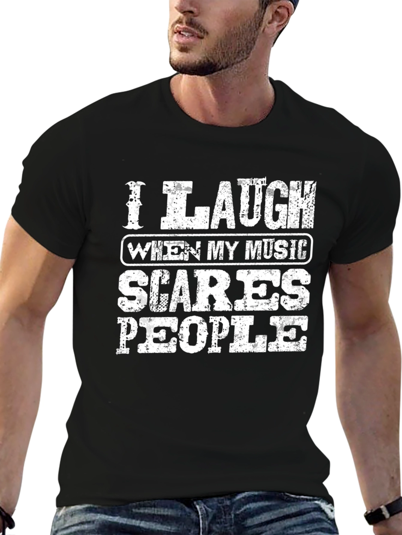 Black Humorous Music Lover T-Shirt - I Laugh When My Music Scares People view 6