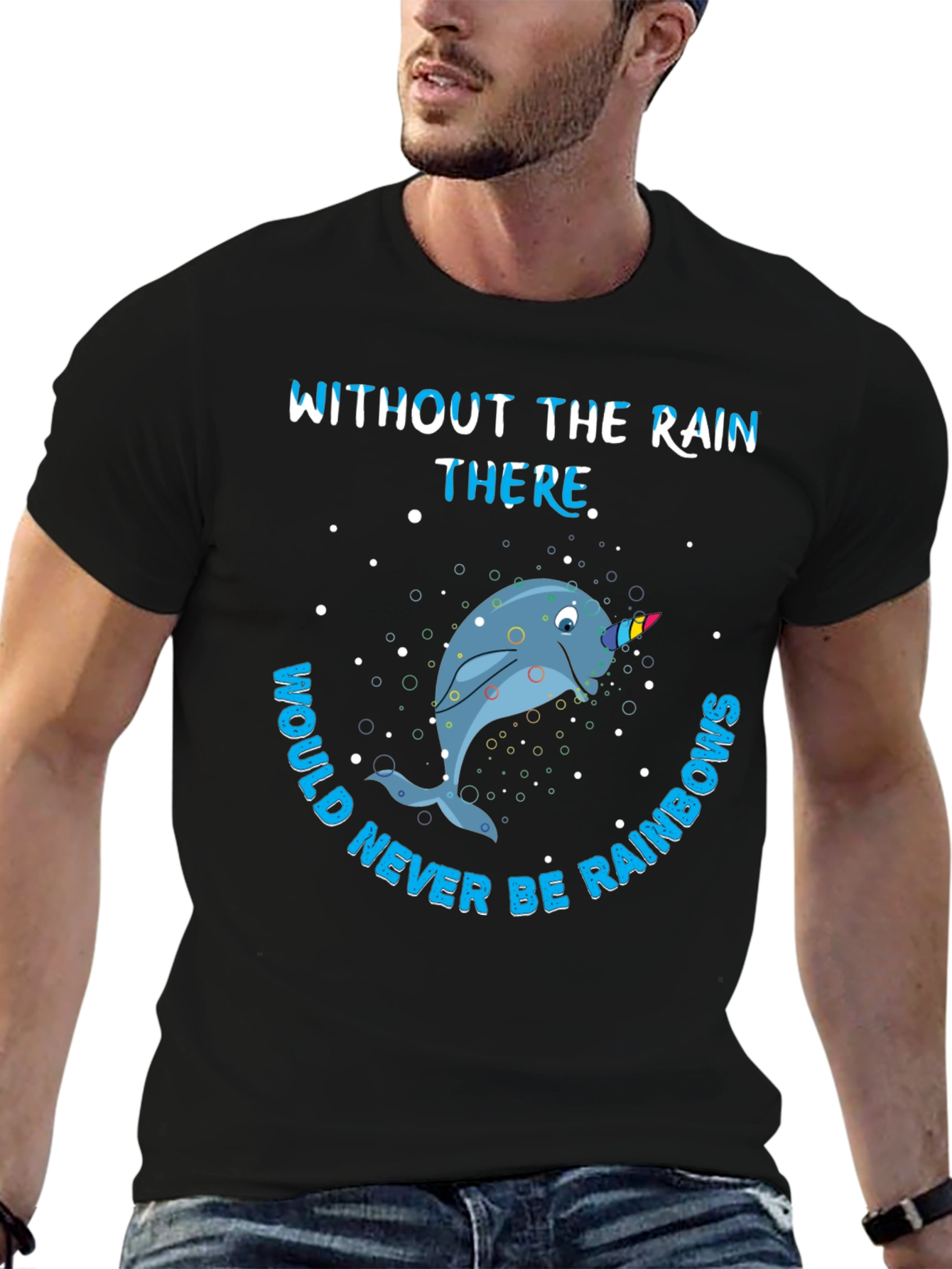 Black Narwhal Rainbows Graphic T-Shirt view 6
