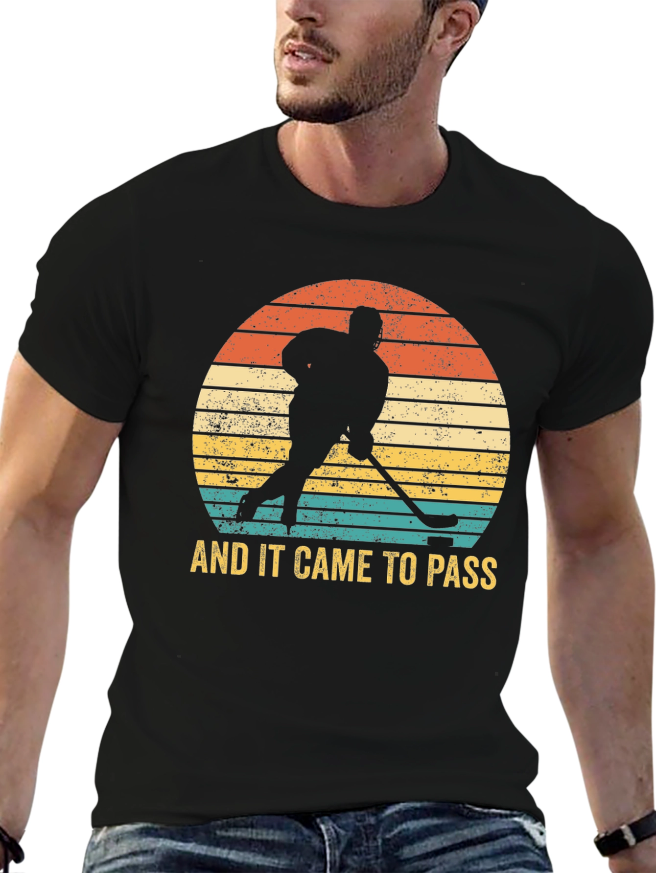 Black Vintage Hockey Player Graphic T-Shirt view 6