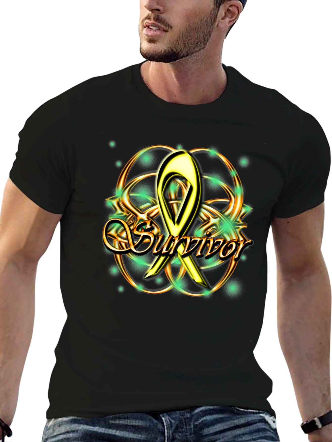 Black Survivor Awareness Ribbon Graphic Tee view 6