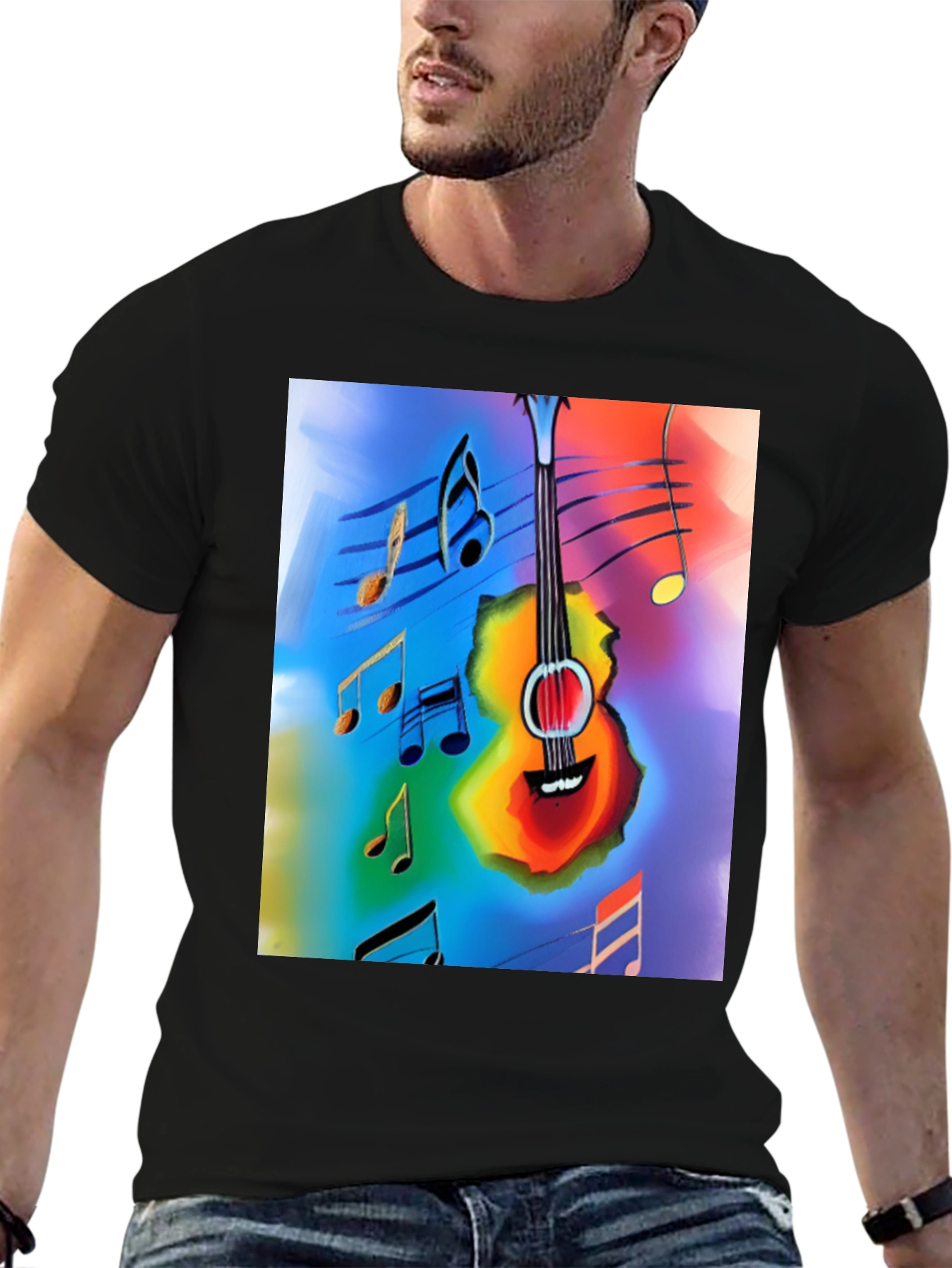 Black Musical Guitar Notes Graphic T-Shirt view 6