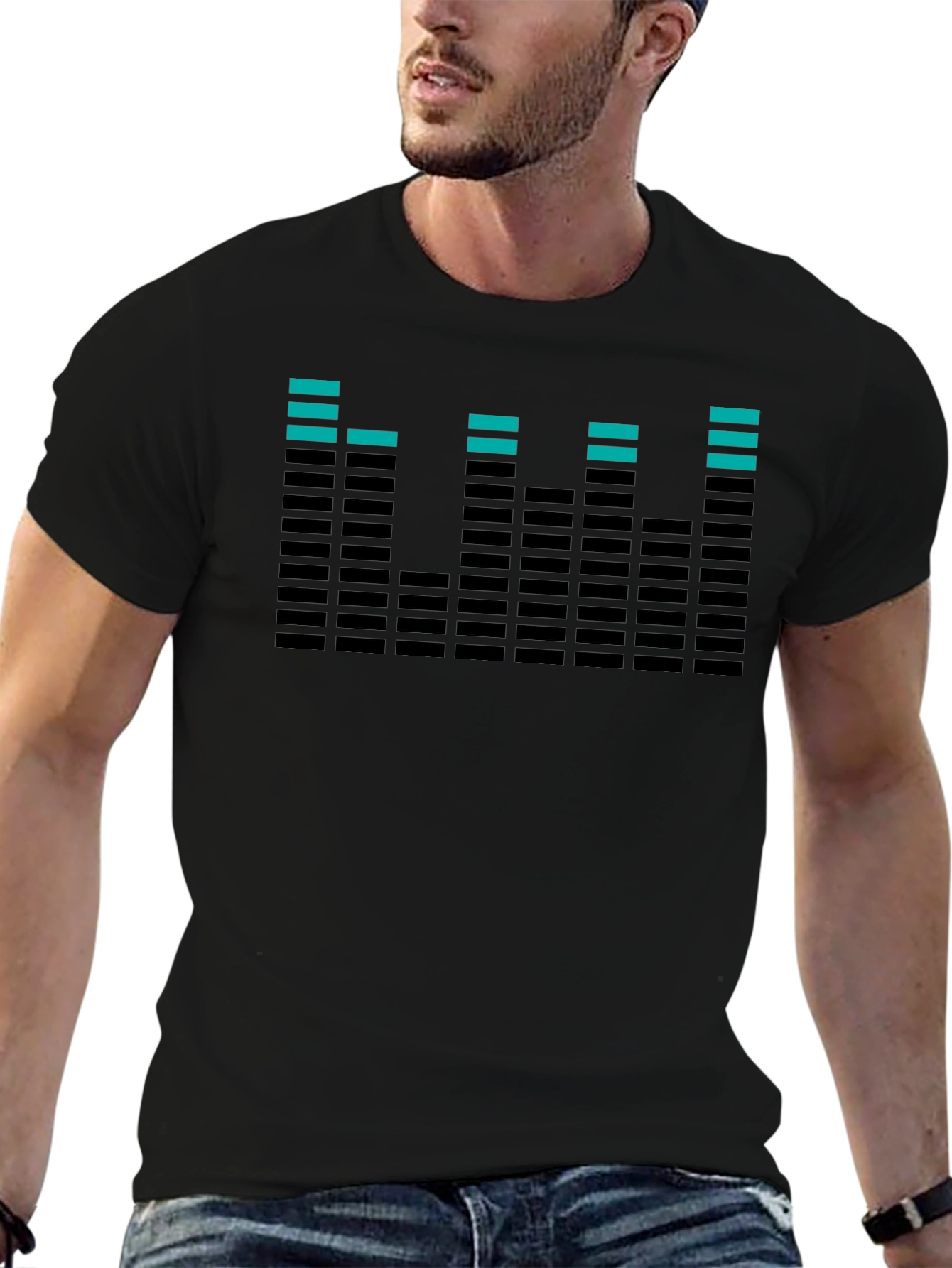 Black Cool Equalizer Graphic Tee - Black Cotton T-Shirt view 6