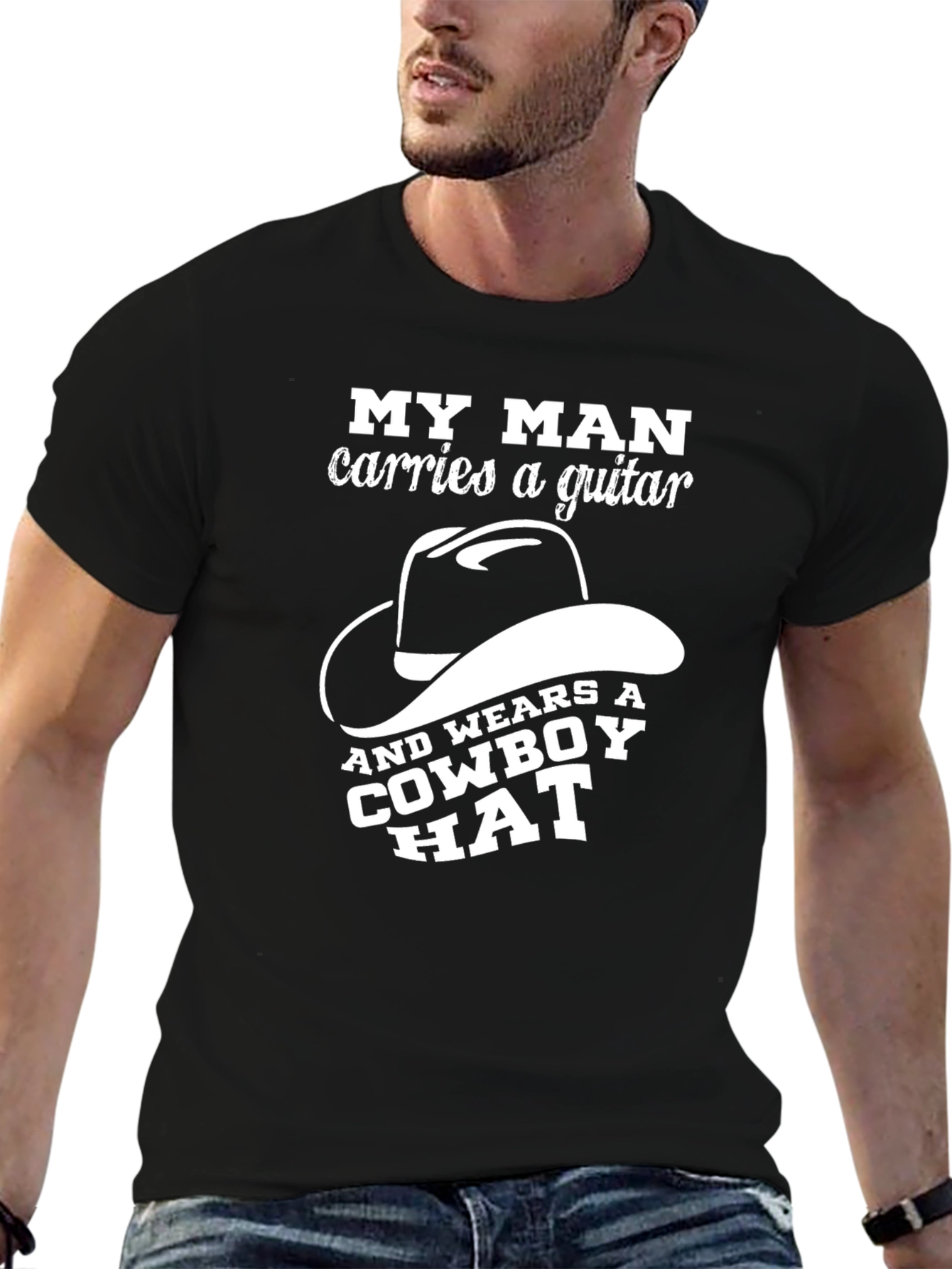 Black My Man Guitar & Cowboy Hat T-Shirt view 6