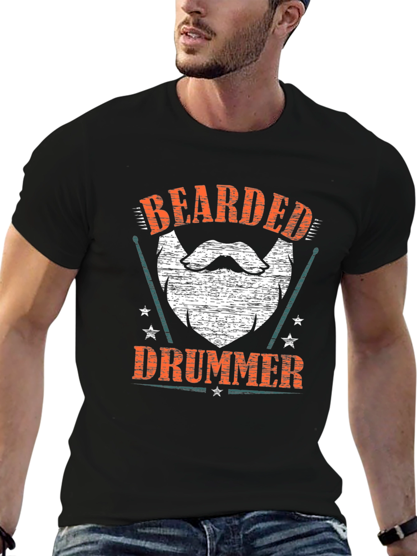 Black Bearded Drummer Black T-Shirt view 6