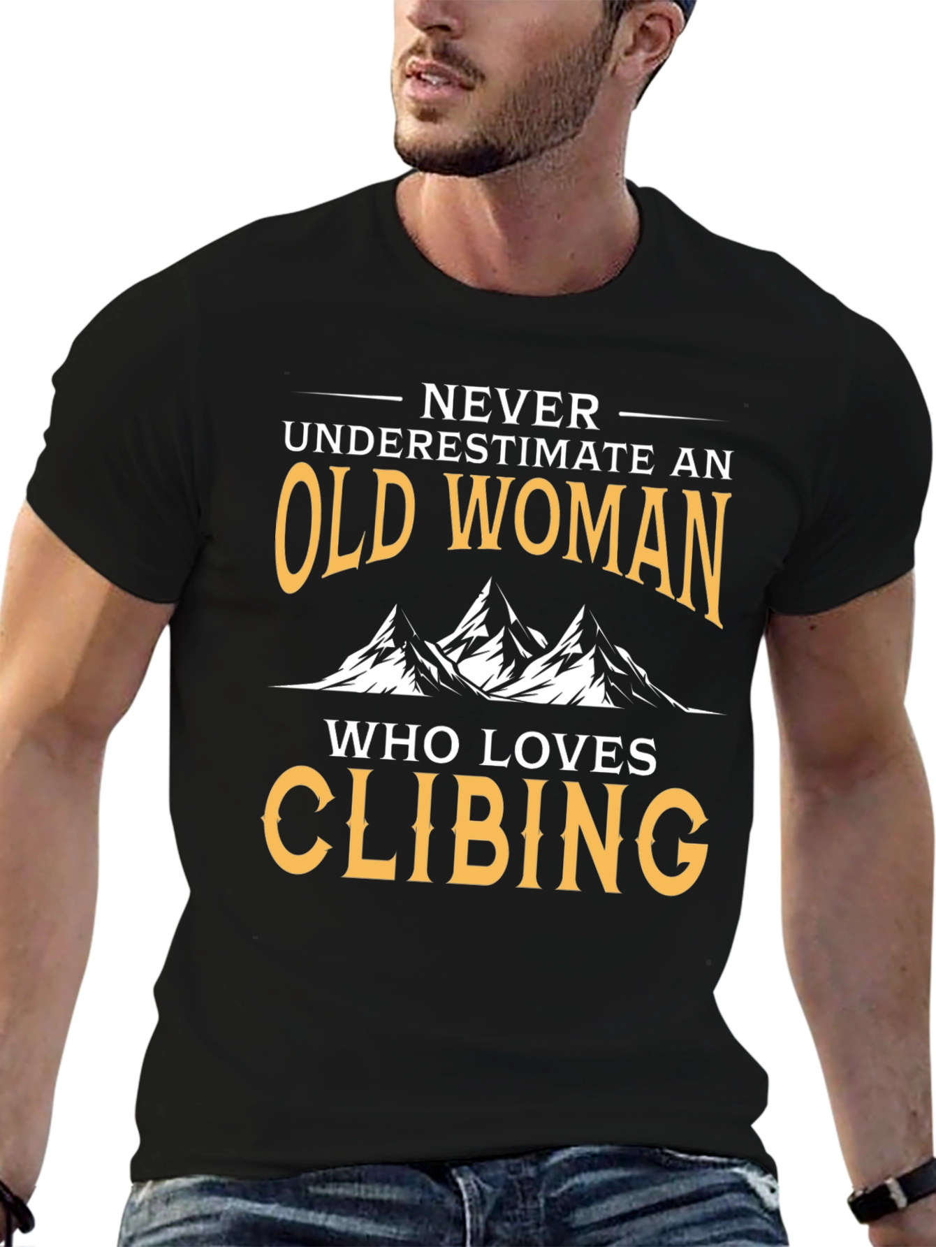 Black Funny Old Woman Climbing T-Shirt view 6