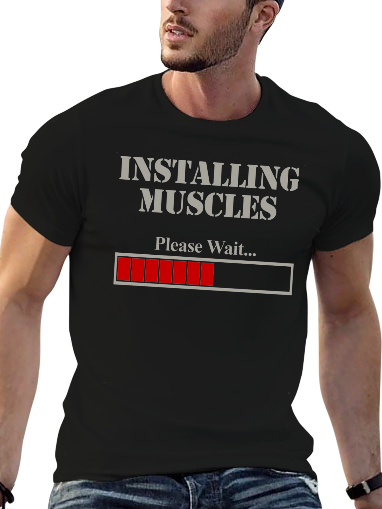 Black Installing Muscles Funny Gym T-Shirt view 6