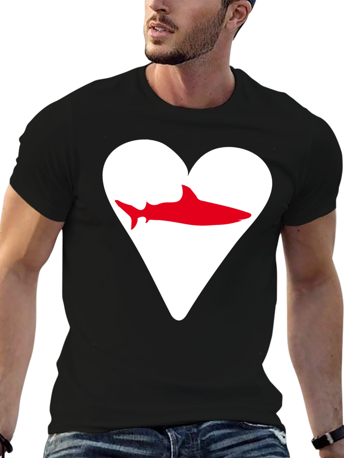 Black Shark Heart Graphic Tee - Black Cotton T-Shirt view 6