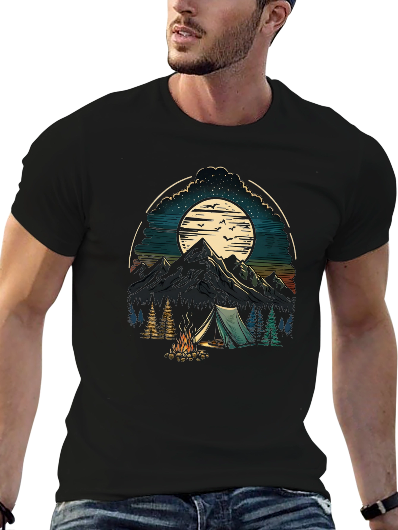 Black Camping Adventure Graphic T-Shirt view 6