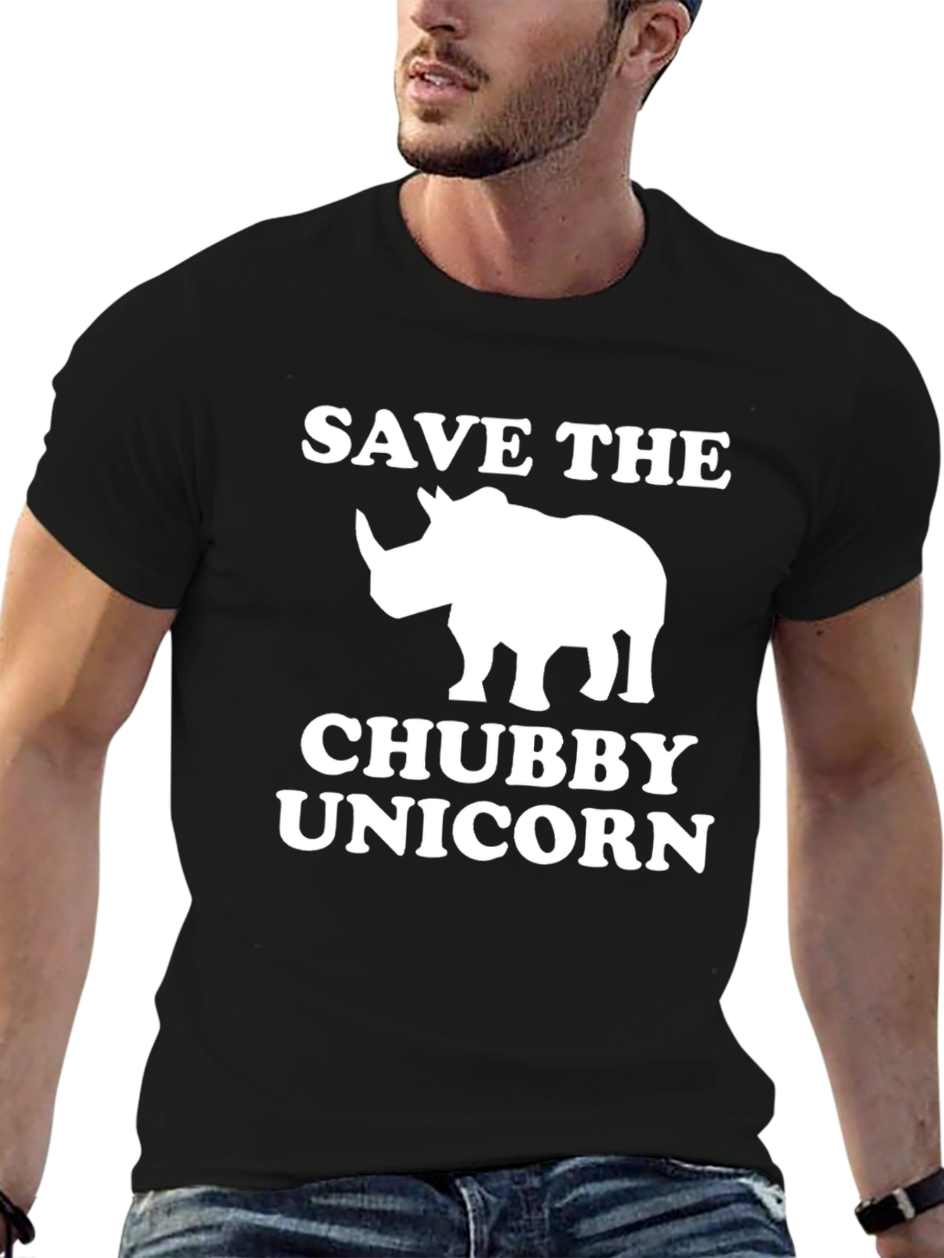 Black Save the Chubby Unicorn T-Shirt - Funny Rhino Tee view 6