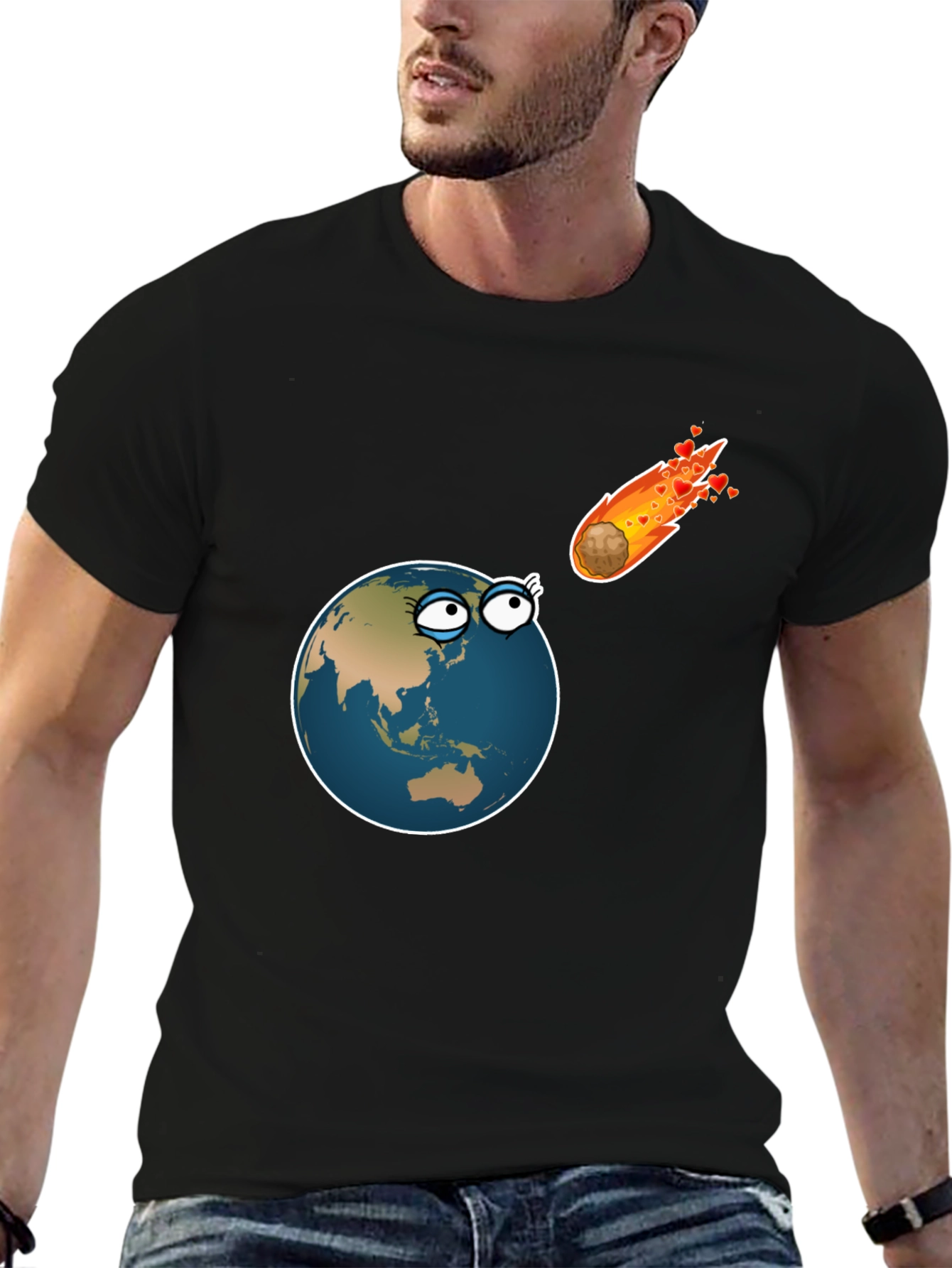 Black Earth Meets Comet Love Funny T-Shirt view 6