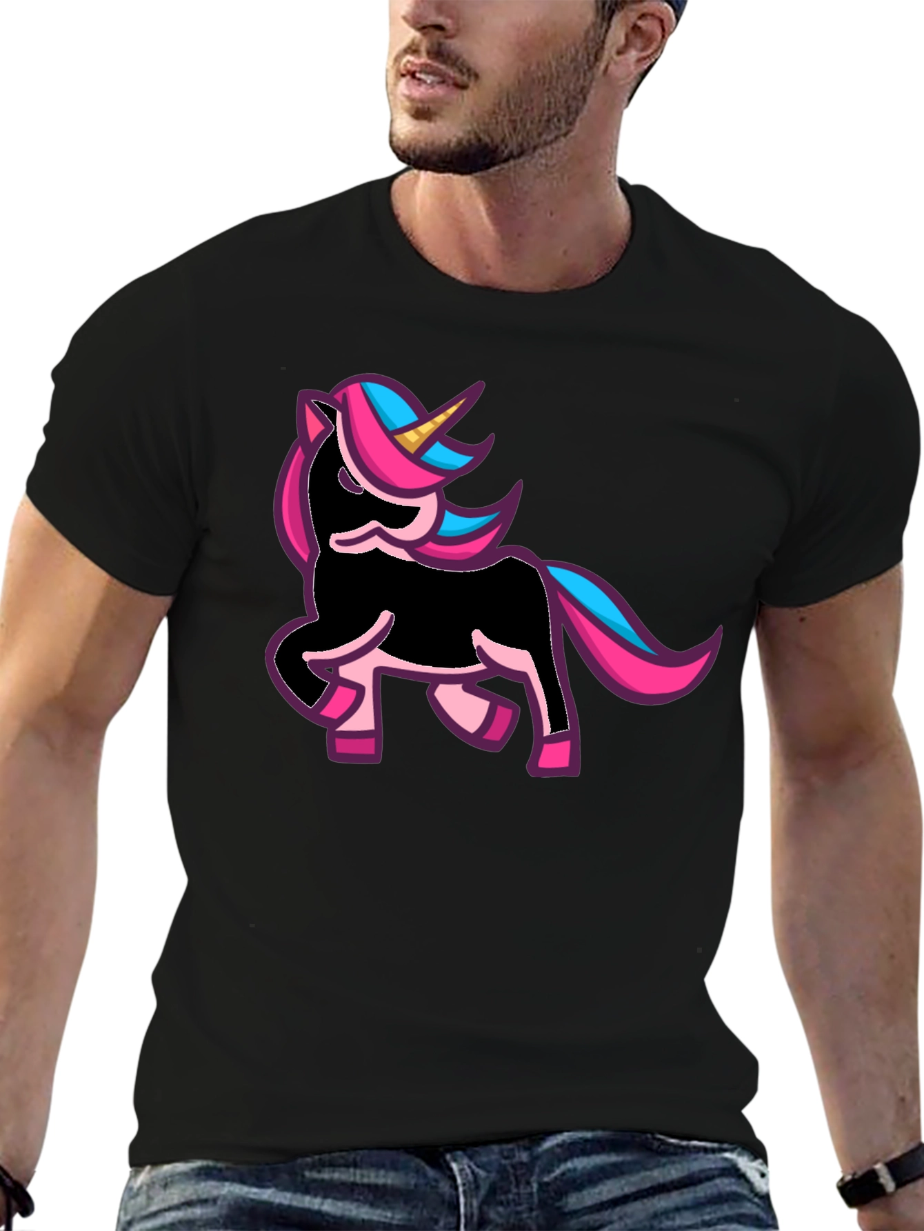 Black Unicorn Graphic Print Black T-Shirt view 6