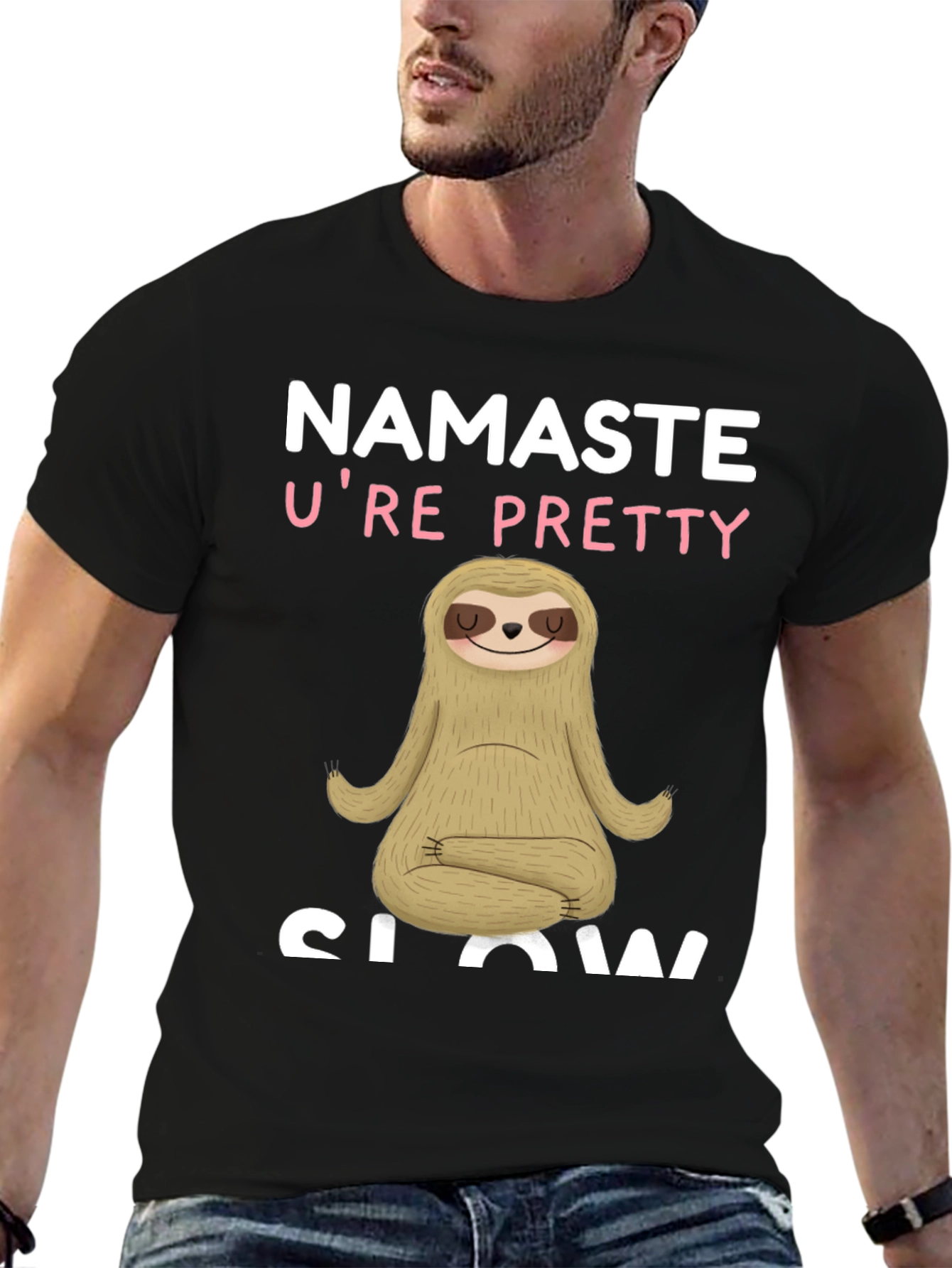 Black Namaste Sloth T-Shirt - Funny Yoga Lazy Animal Tee view 6