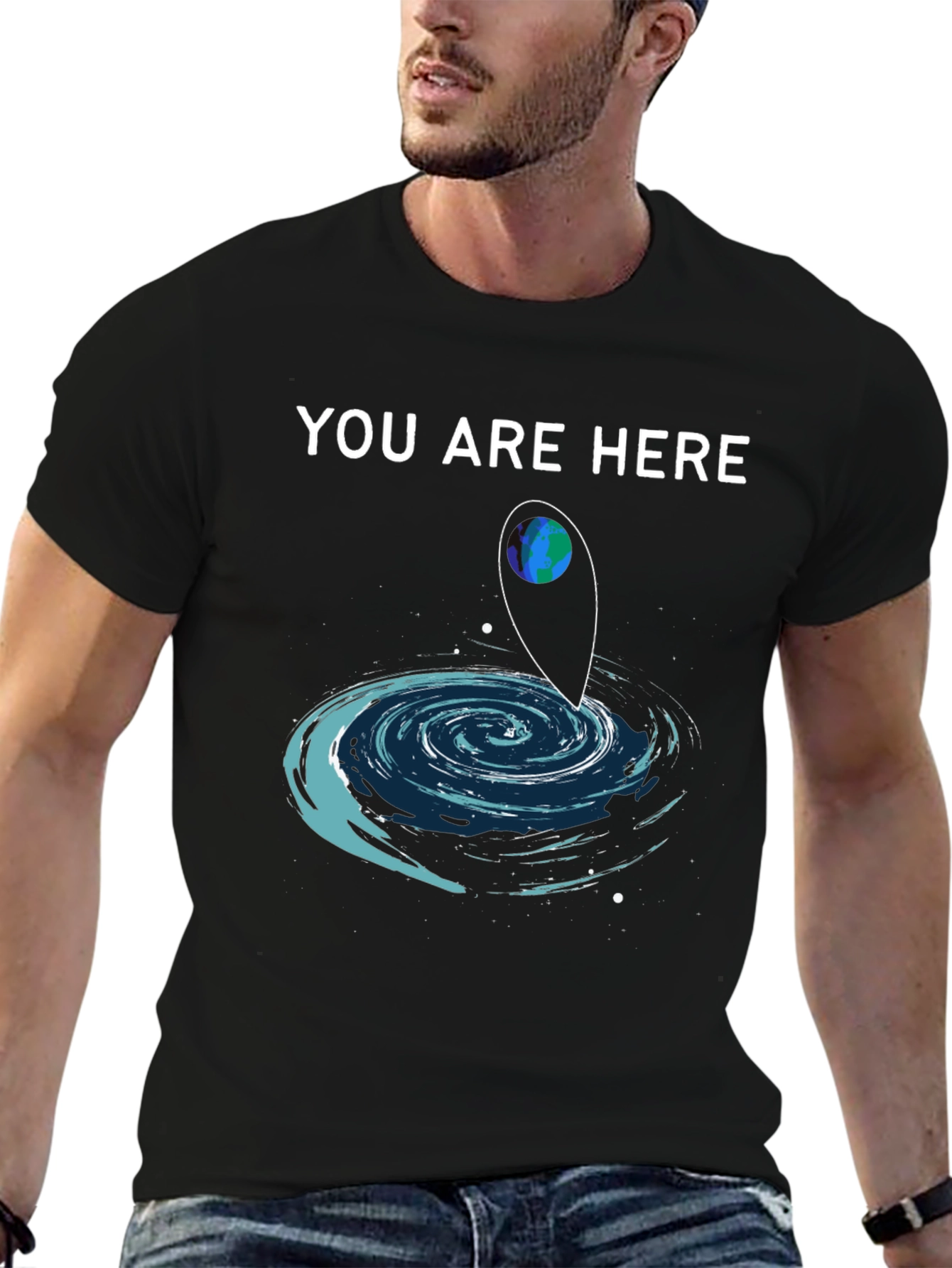 Black You Are Here T-Shirt Galaxy Design view 6