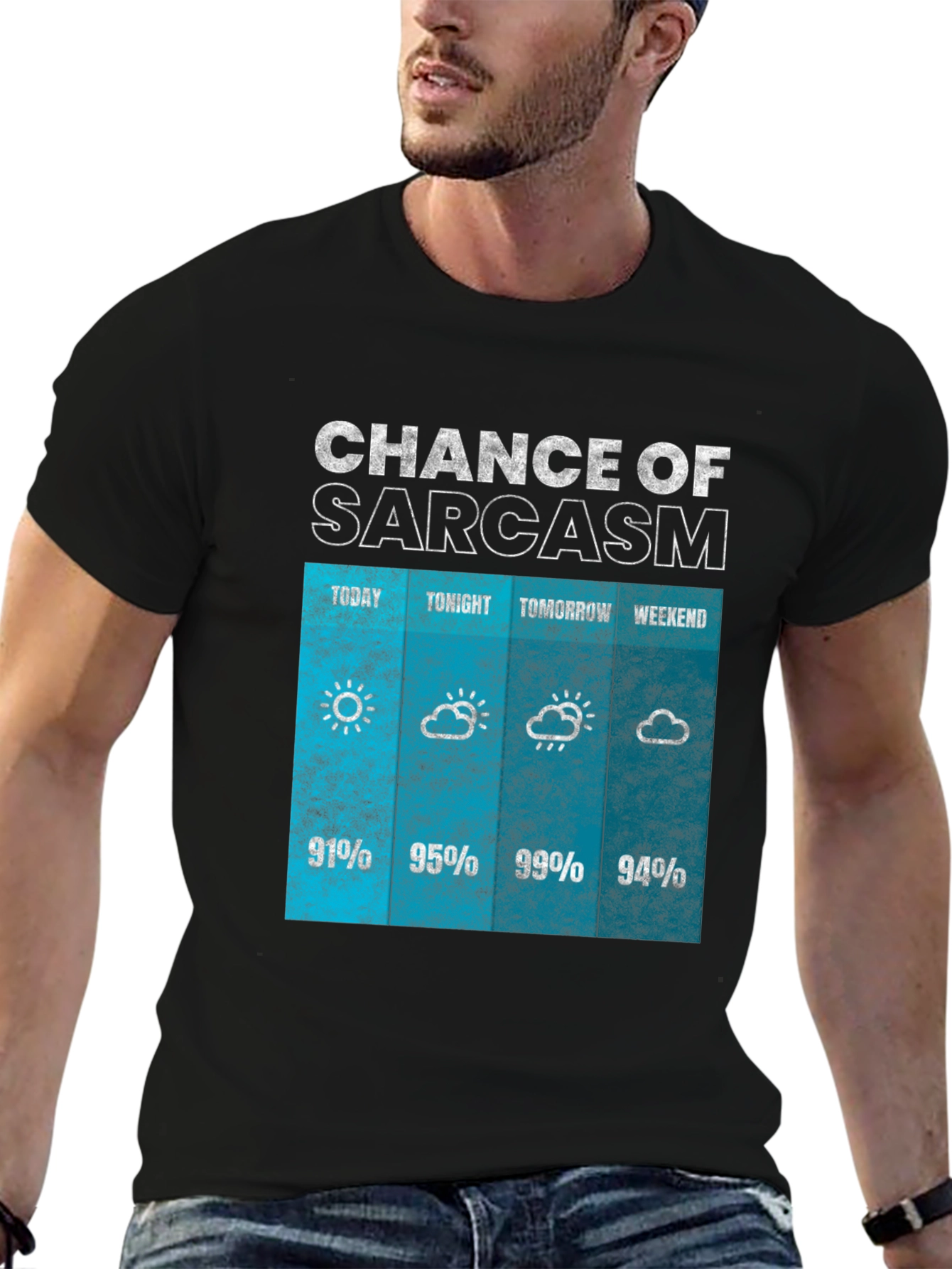 Black Sarcasm Weather Forecast Graphic Tee view 6