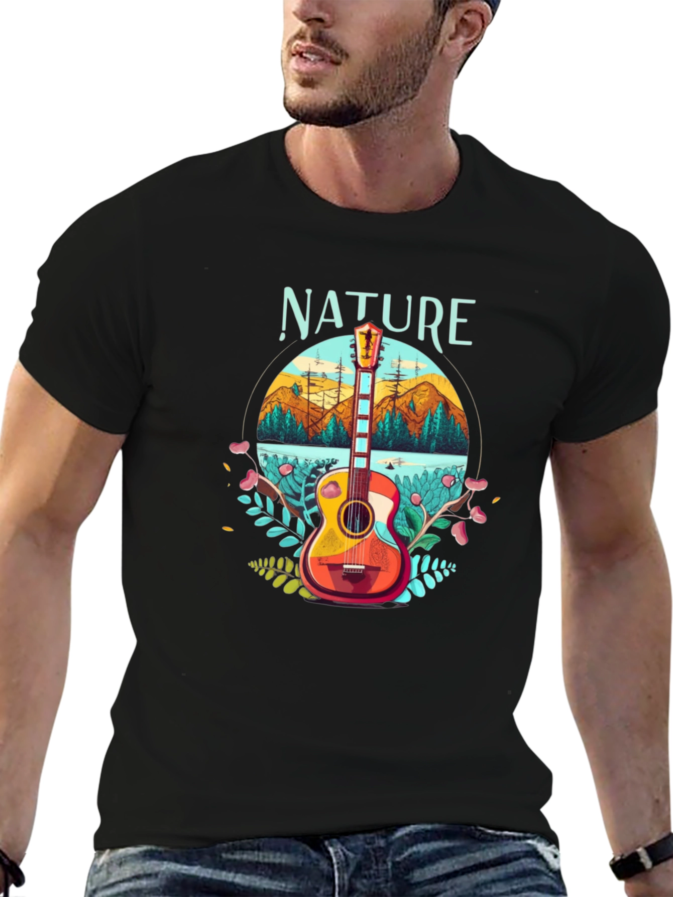 Black Nature Guitar T-Shirt - Outdoors Adventure Tee view 6