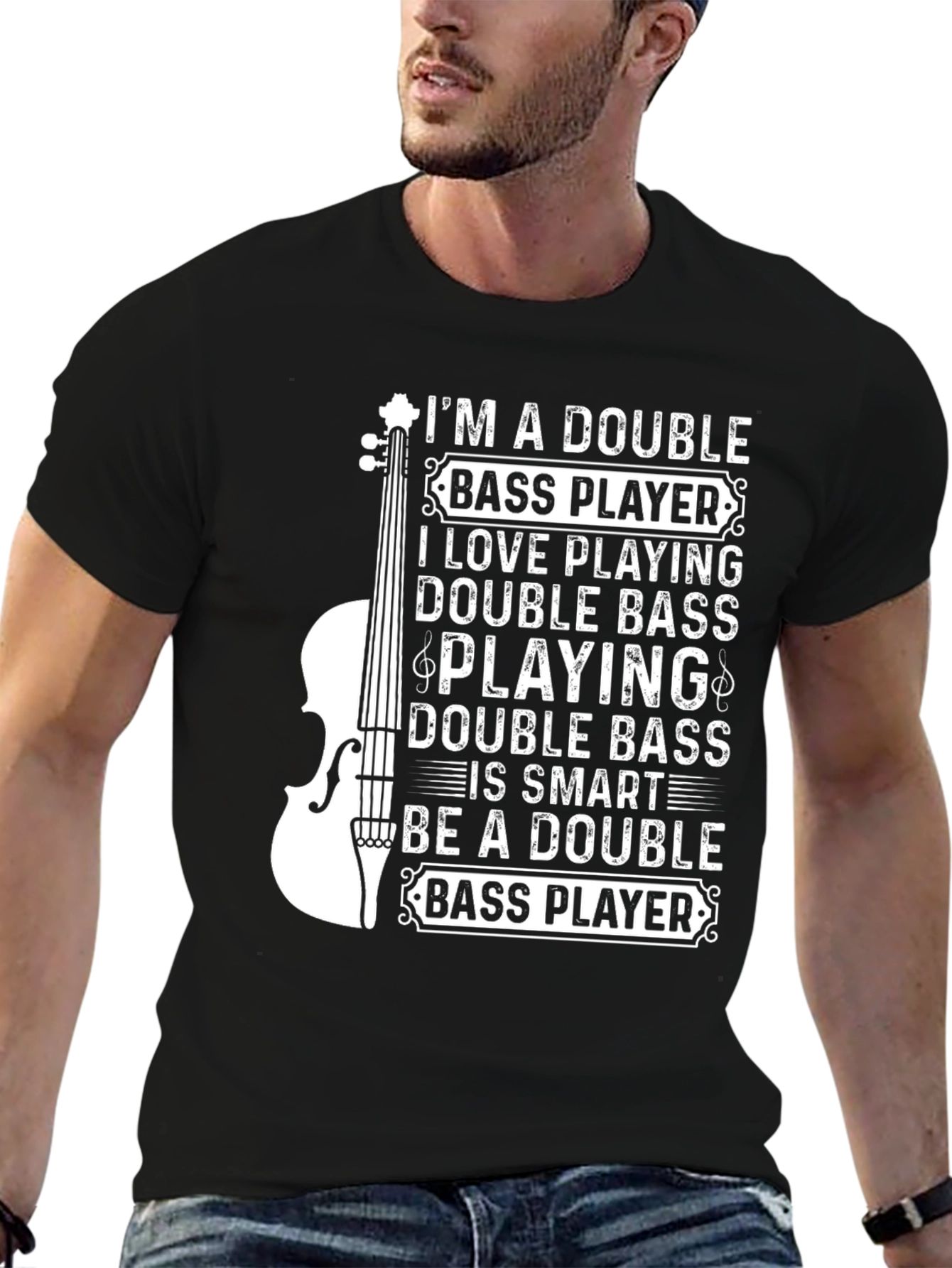 Black Double Bass Player Black Graphic T-Shirt view 6