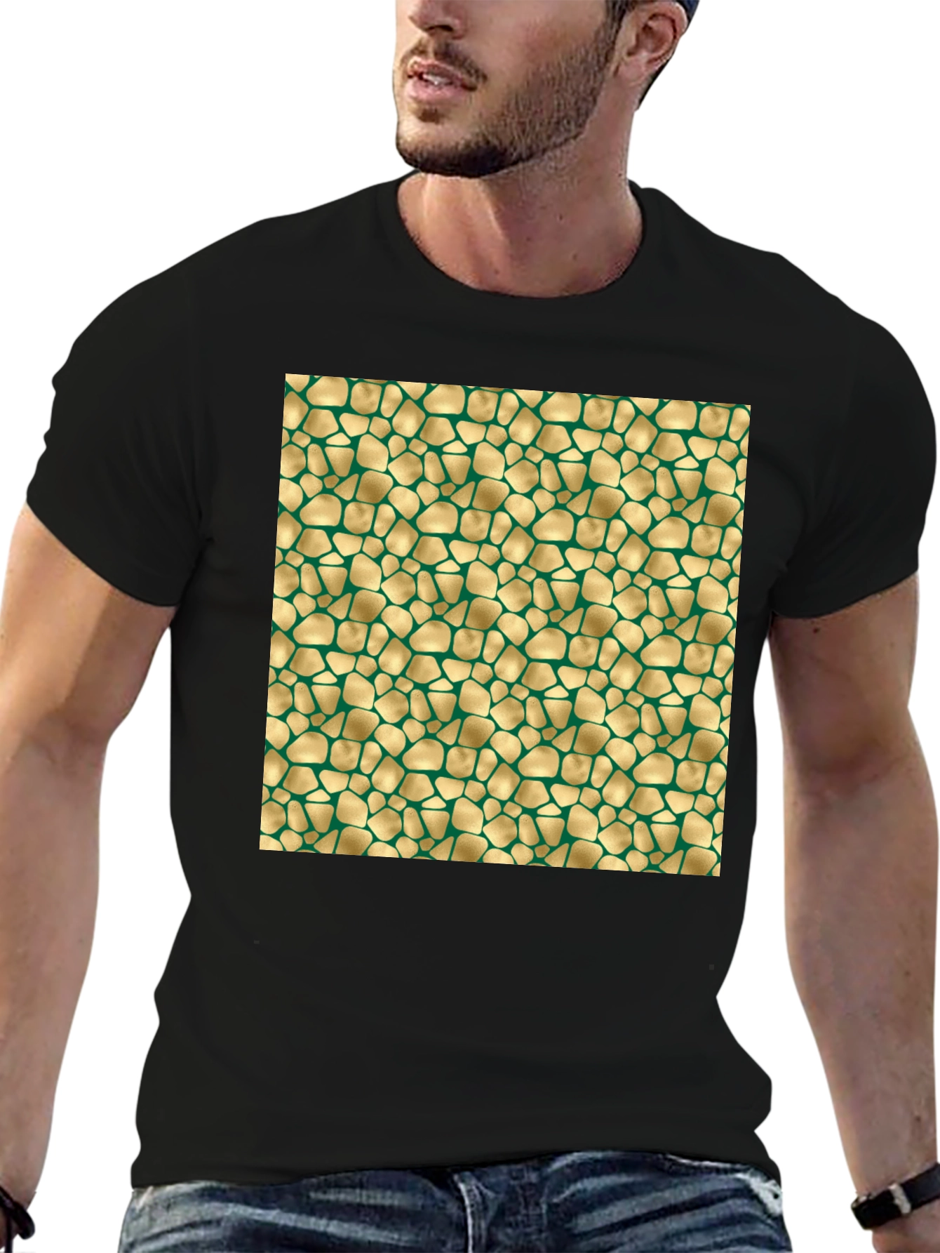 Black Textured Gold & Green Pattern Tee view 6