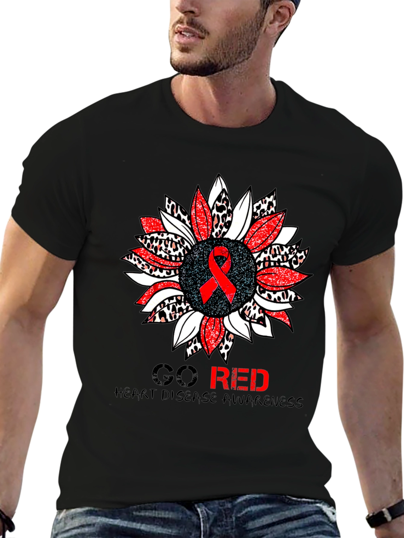 Black Go Red Heart Disease Awareness T-Shirt view 6