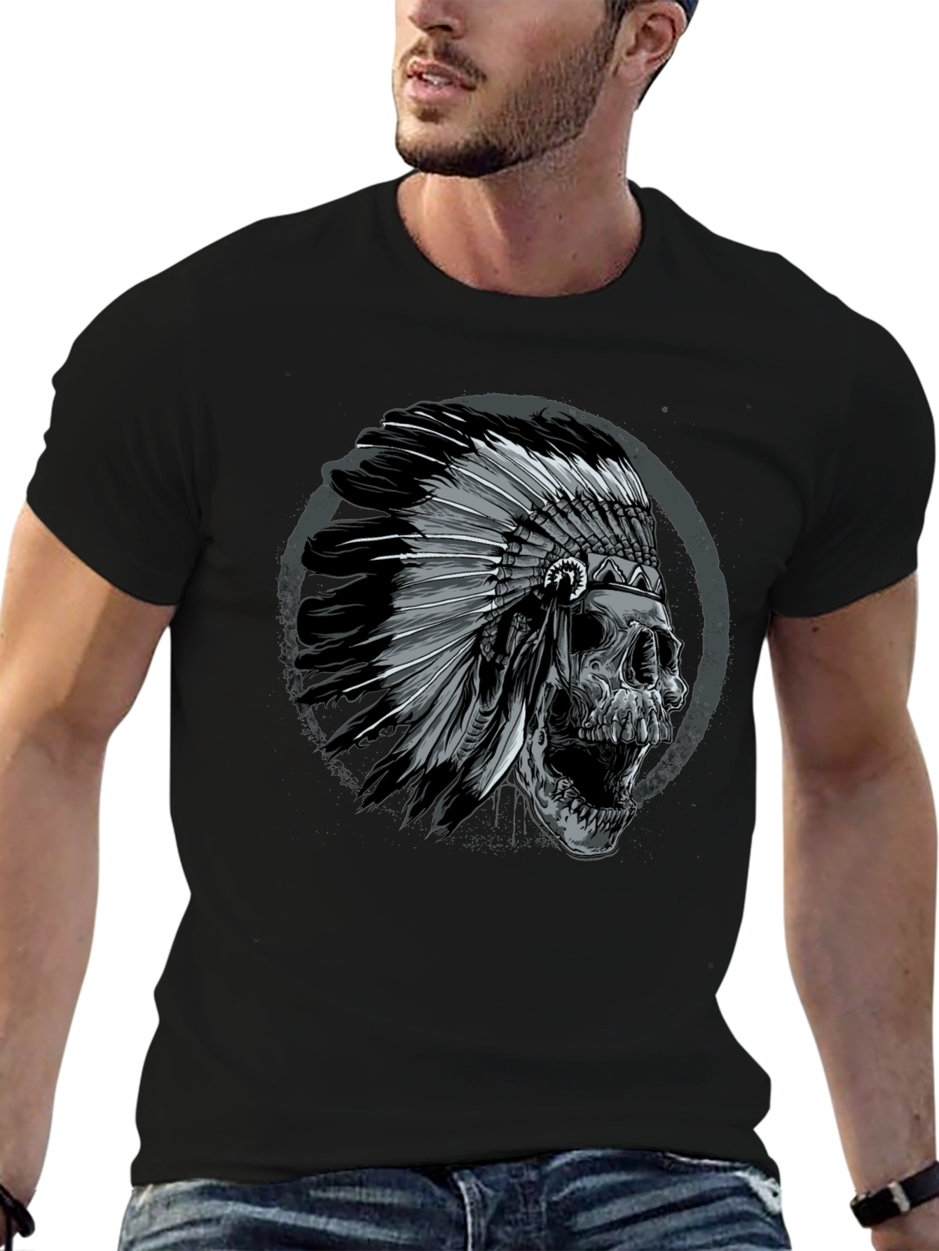 Black Skull Chief T-Shirt - Edgy Graphic Tee for Men view 6