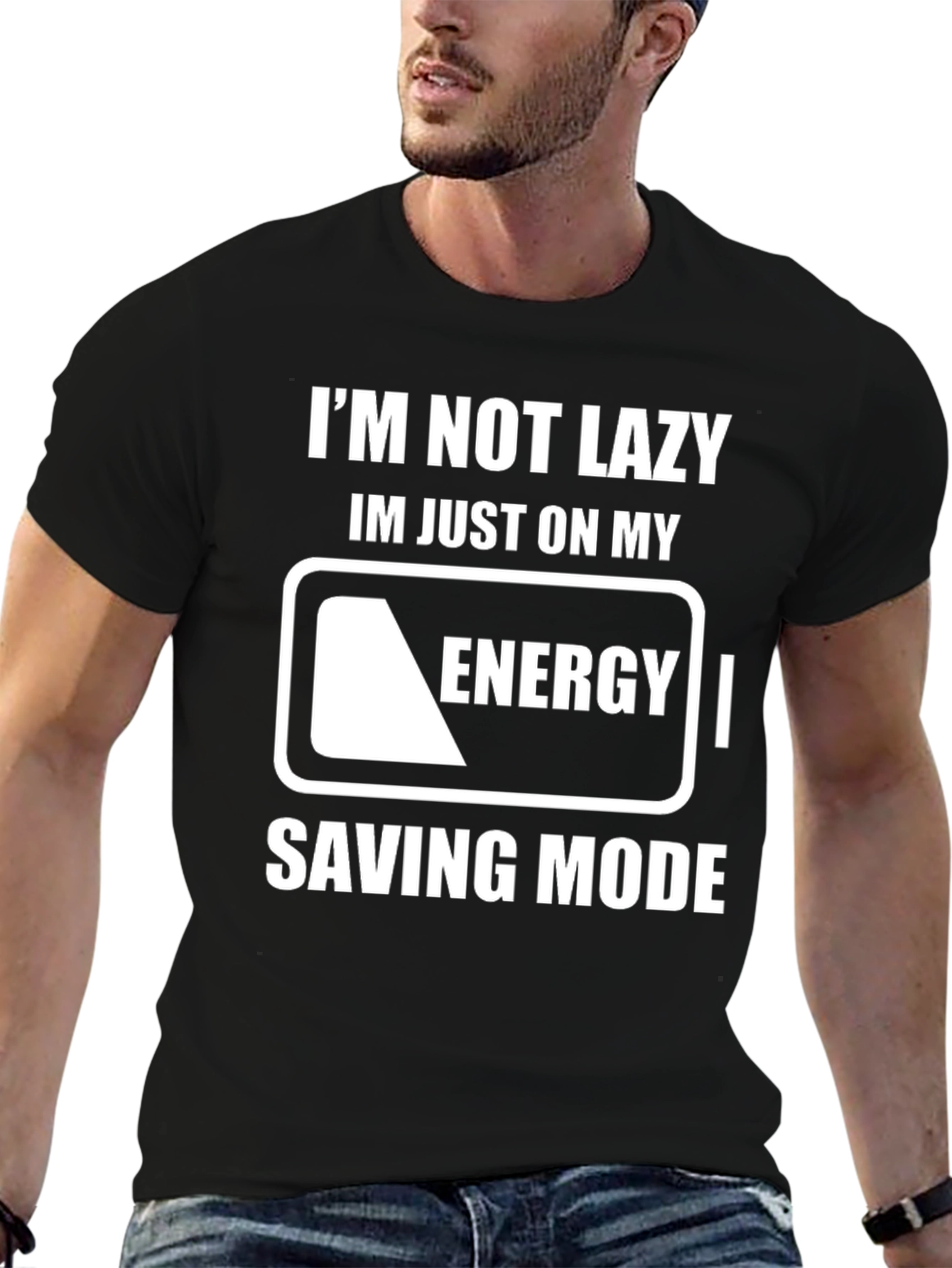 Black Funny Energy Saving Mode T-Shirt view 6