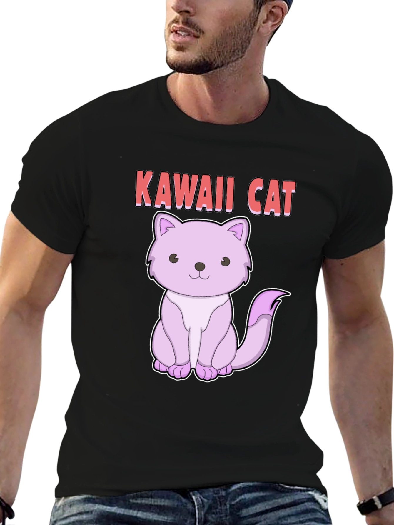 Black Kawaii Cat Graphic Tee - Cute Anime Style Shirt view 6