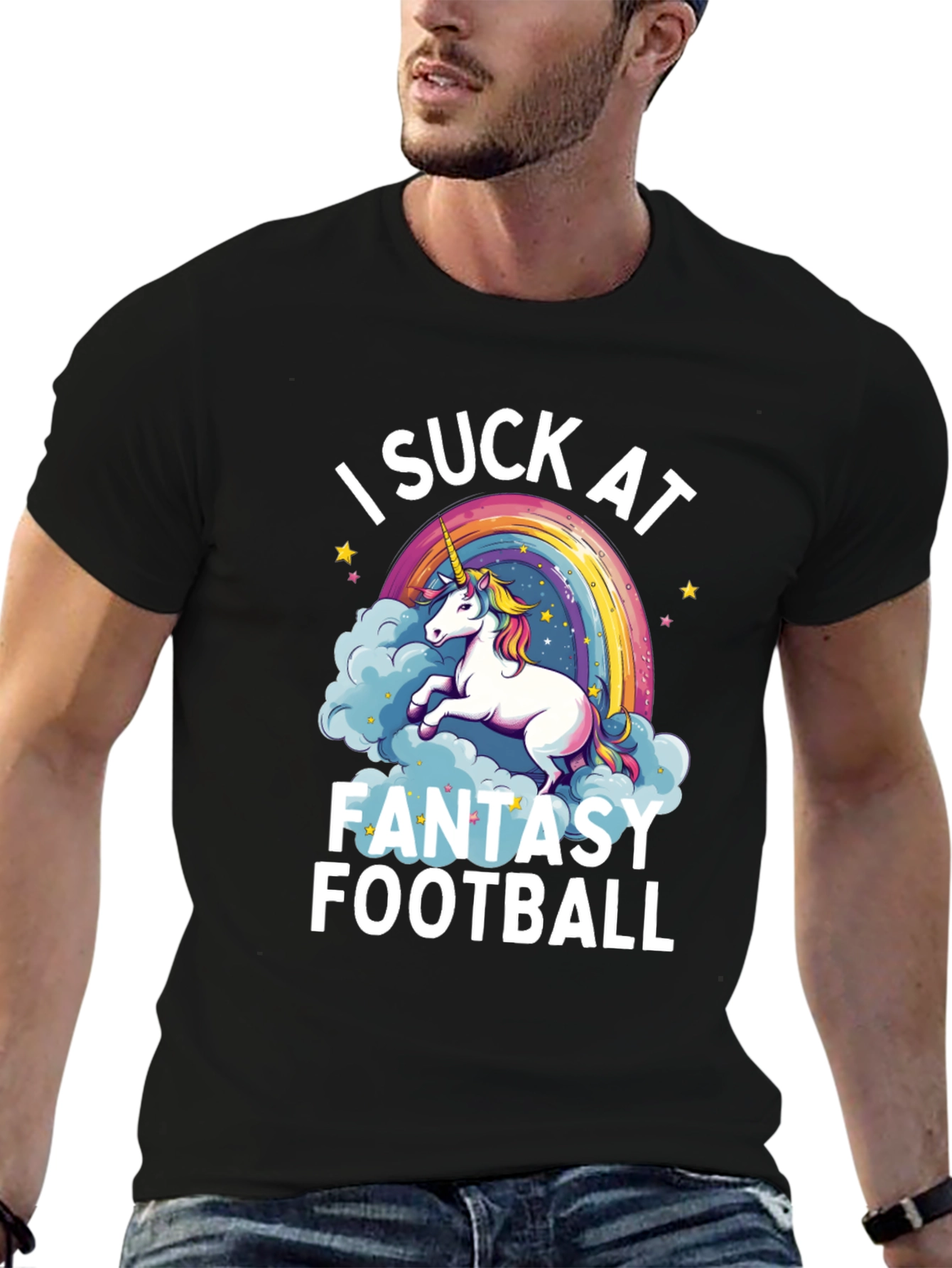 Black I Suck at Fantasy Football T-Shirt view 6