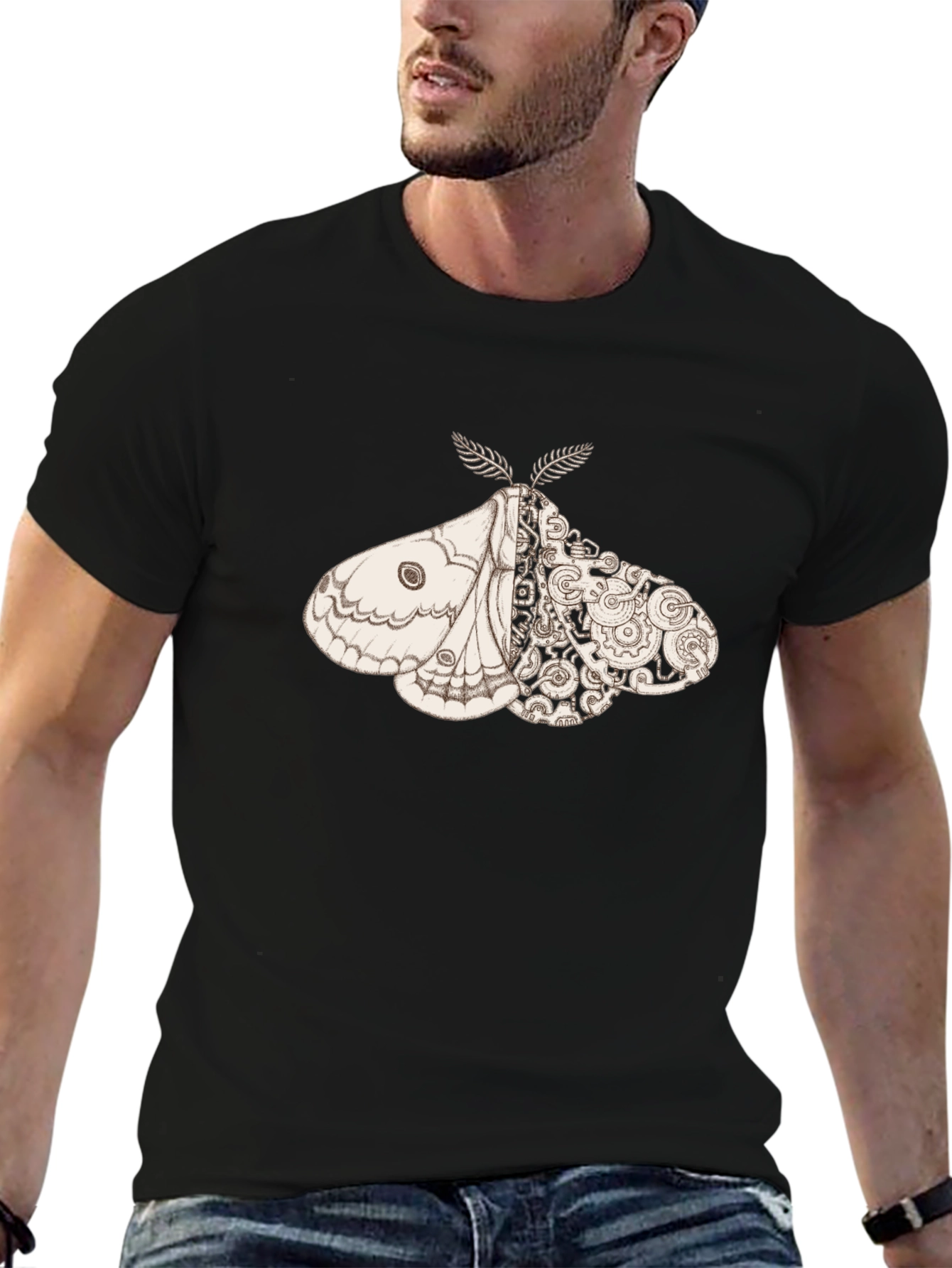 Black Steampunk Moth Graphic Tee - Unique Insect Design view 6