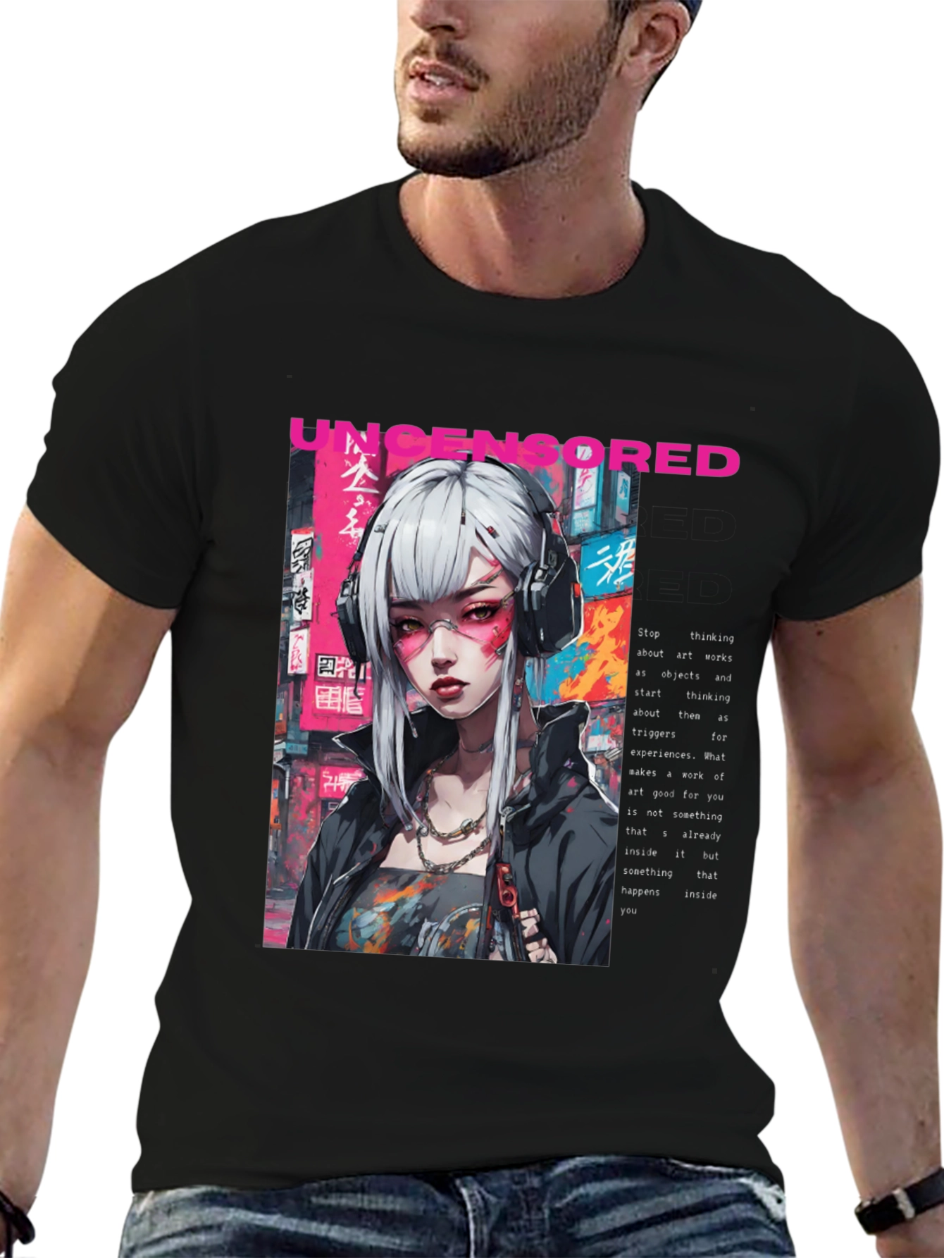 Black Uncensored Anime Girl Graphic T-Shirt view 6