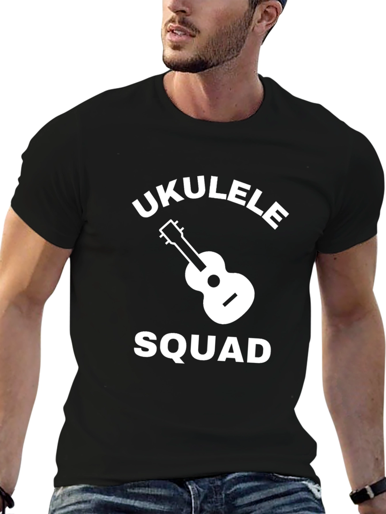 Black Ukulele Squad Graphic Tee - Black Cotton Blend T-Shirt view 6