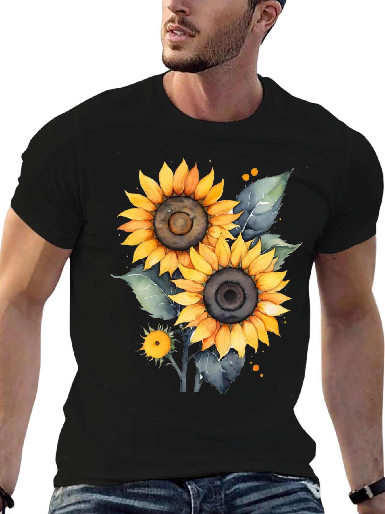 Black Sunflower Graphic Tee - Black Cotton T-Shirt view 6