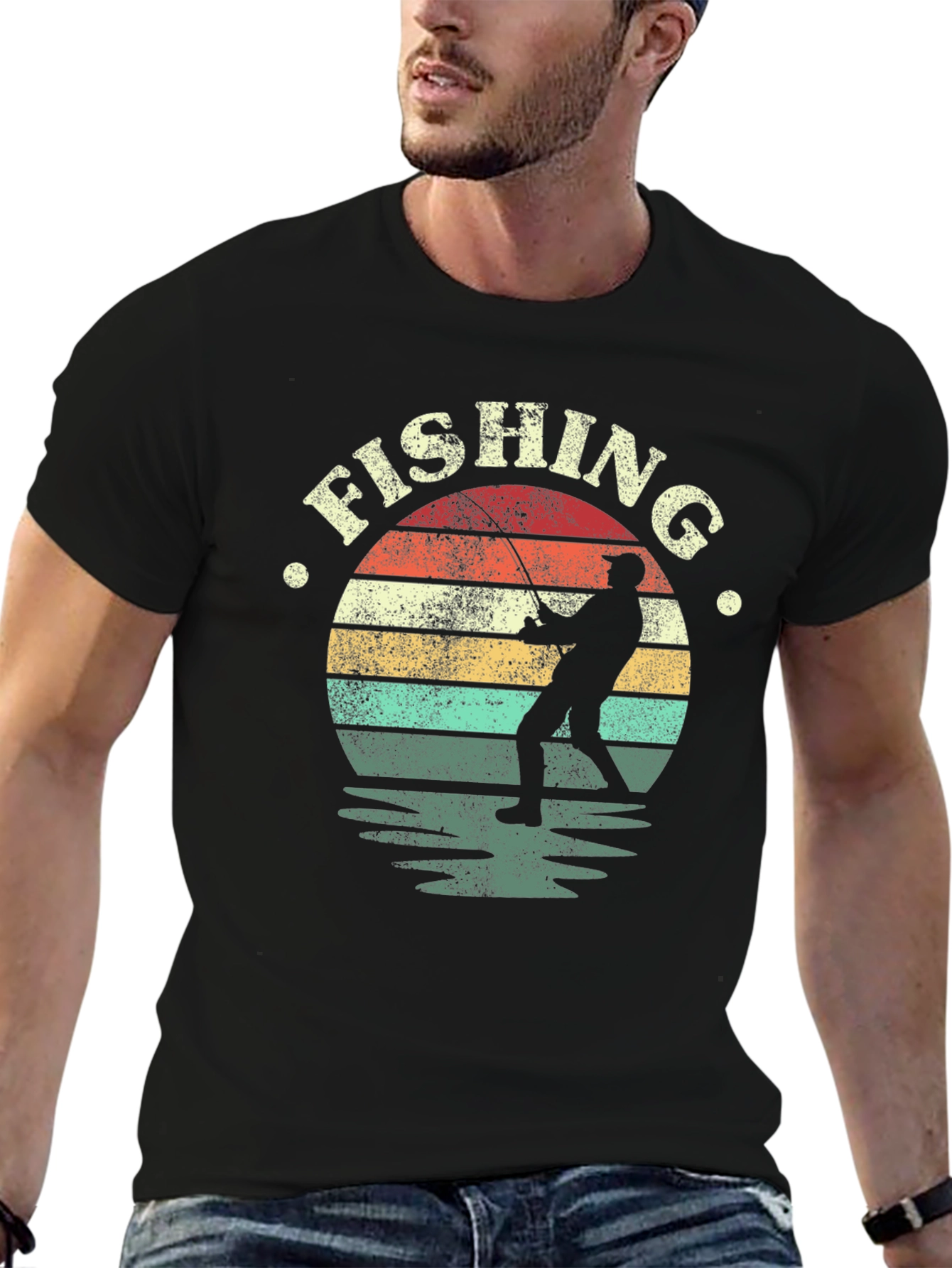 Black Fishing Sunset Graphic T-Shirt - Black view 6