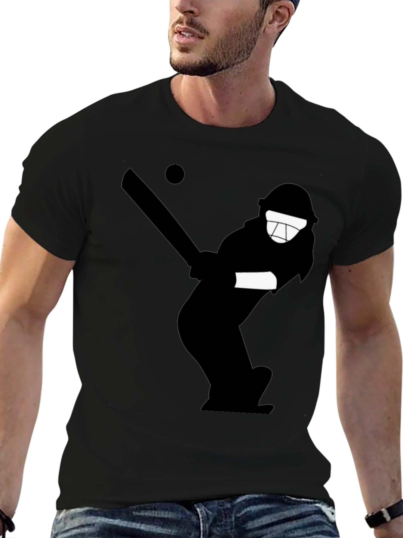 Black Cricket Player Graphic Tee - Black Cotton T-Shirt view 6