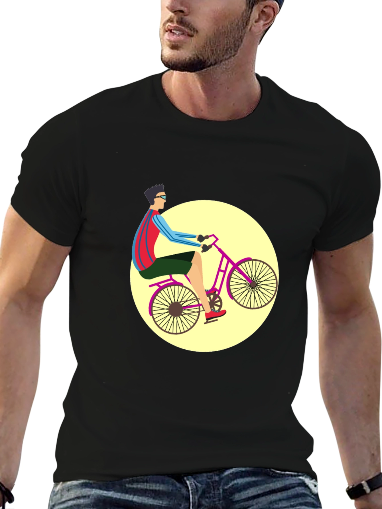Black Stylish Bicyclist Graphic Tee - Black Cotton Blend view 6