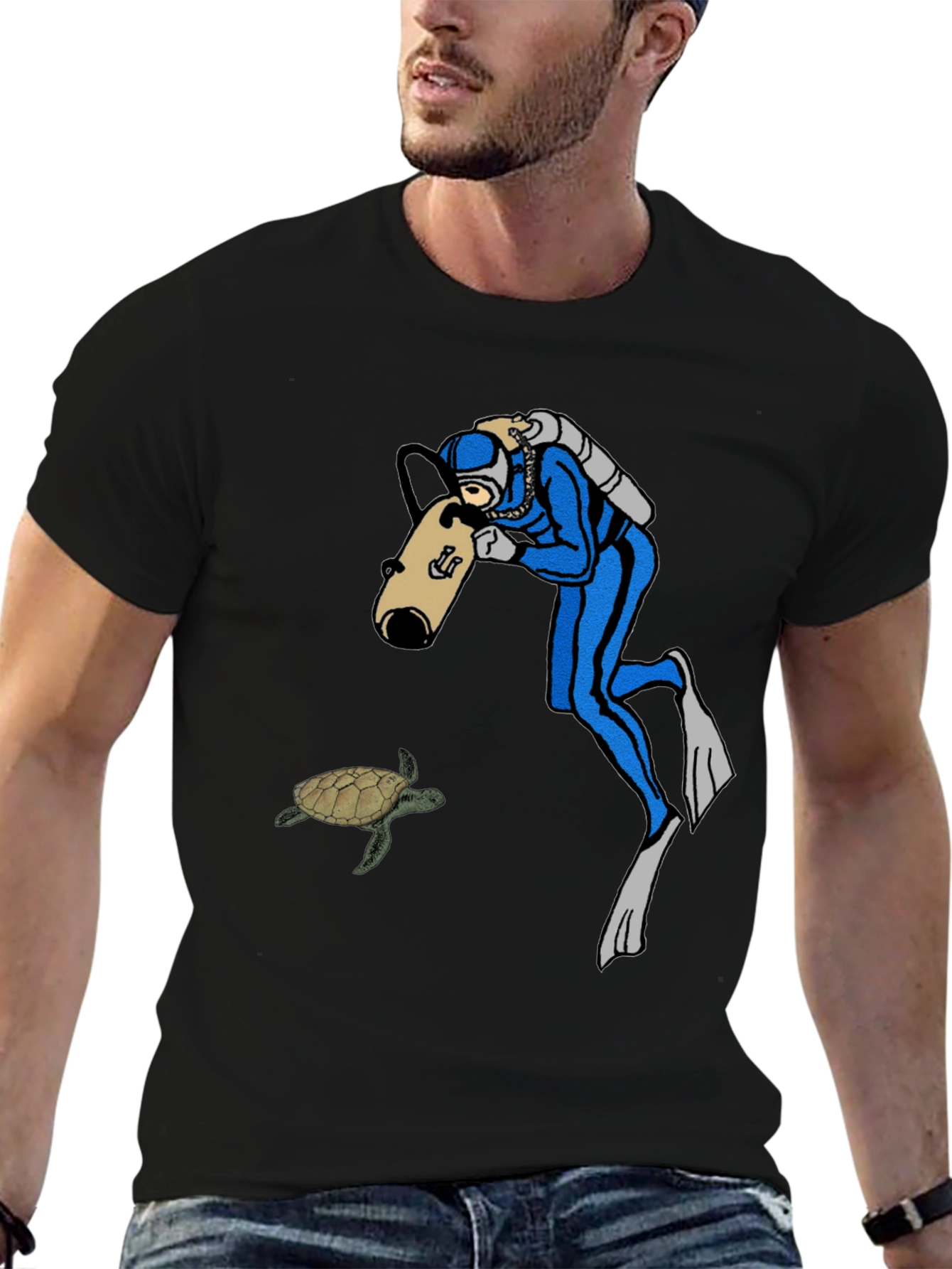Black Diver & Turtle Black T-Shirt view 6
