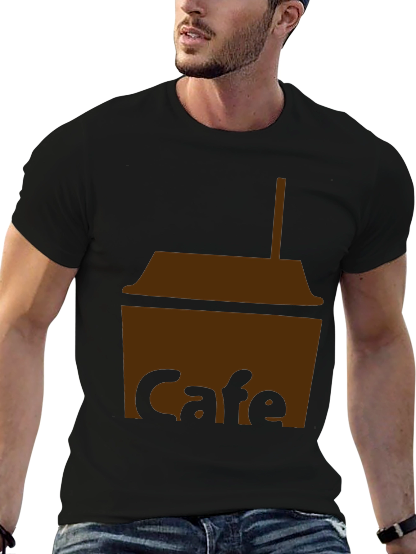 Cafe T-Shirt - Black Cotton Blend Graphic Tee - 6