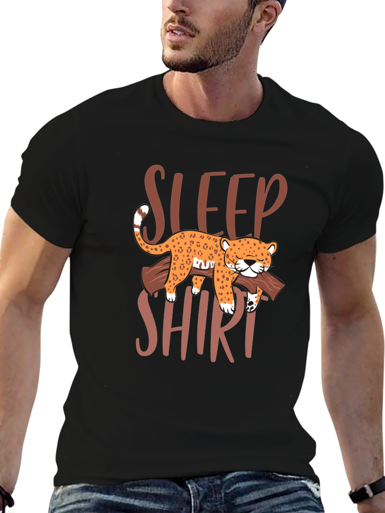 Black Sleep Shirt Leopard Graphic Tee view 6