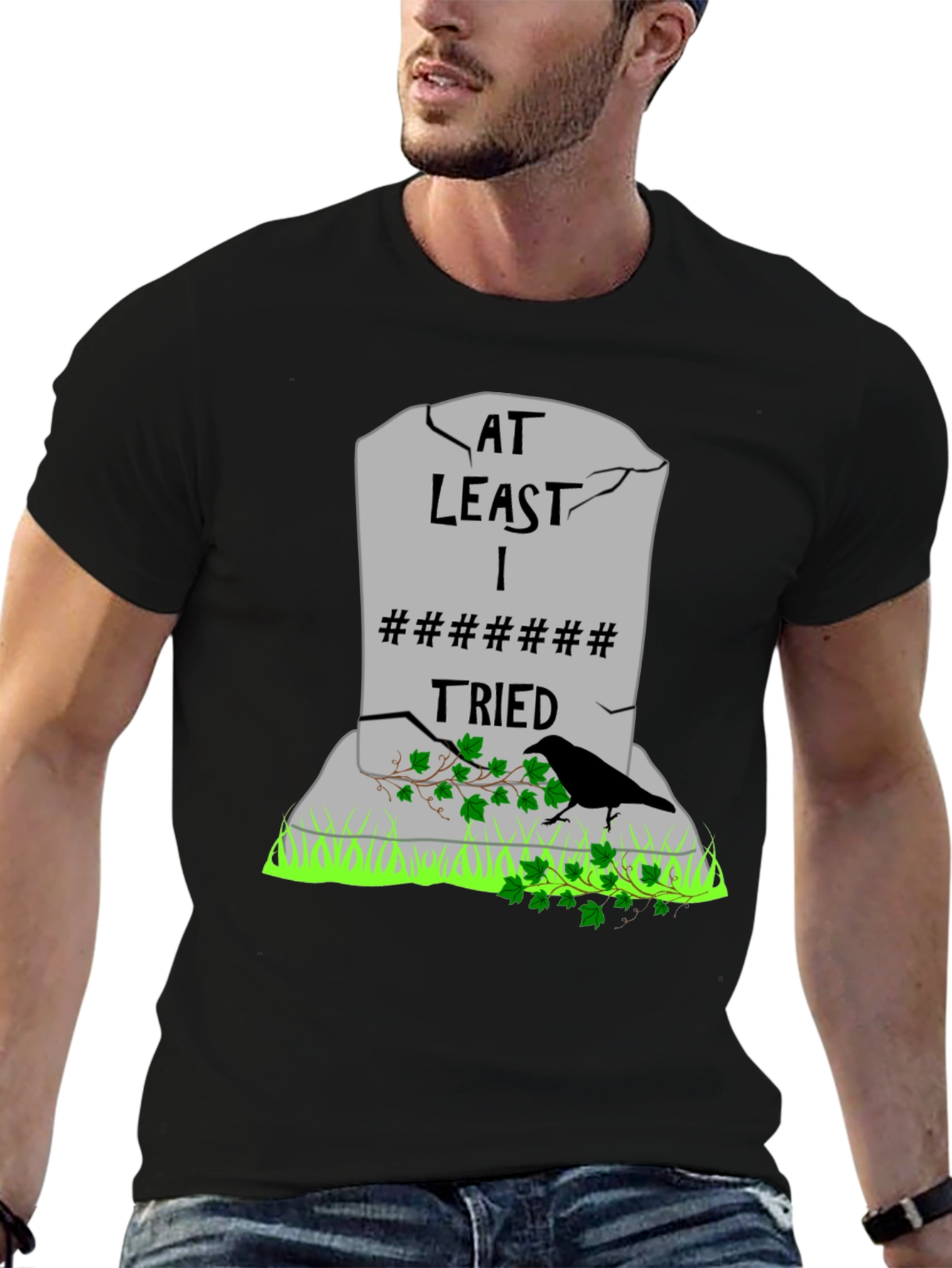 Black At Least I Tried T-Shirt - Humorous Tombstone Graphic Tee view 6