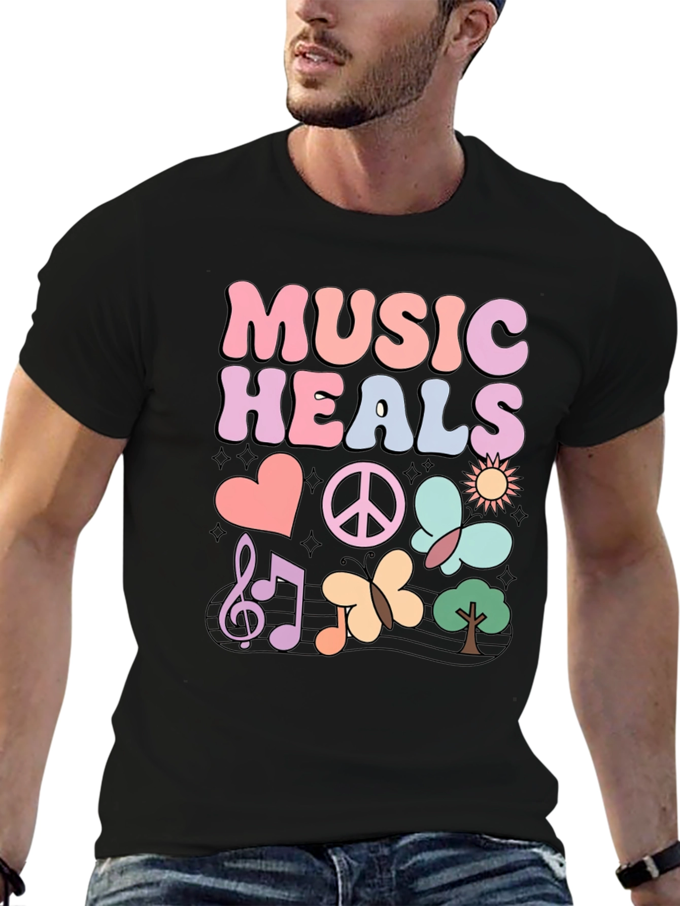 Black Music Heals Graphic T-Shirt - Casual Comfort view 6